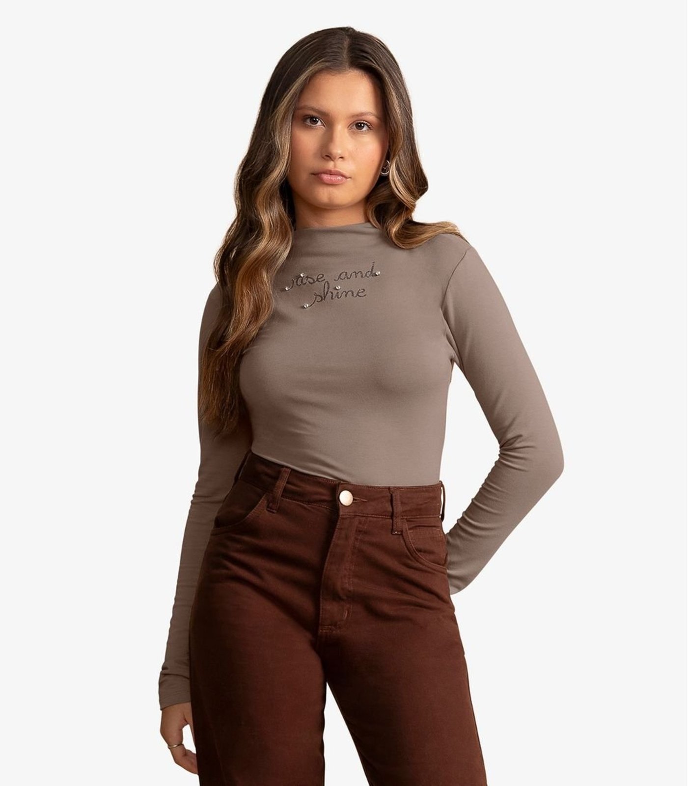 Infantil - Blusa Juvenil Longa Molecotton E Rebites Minty Marrom