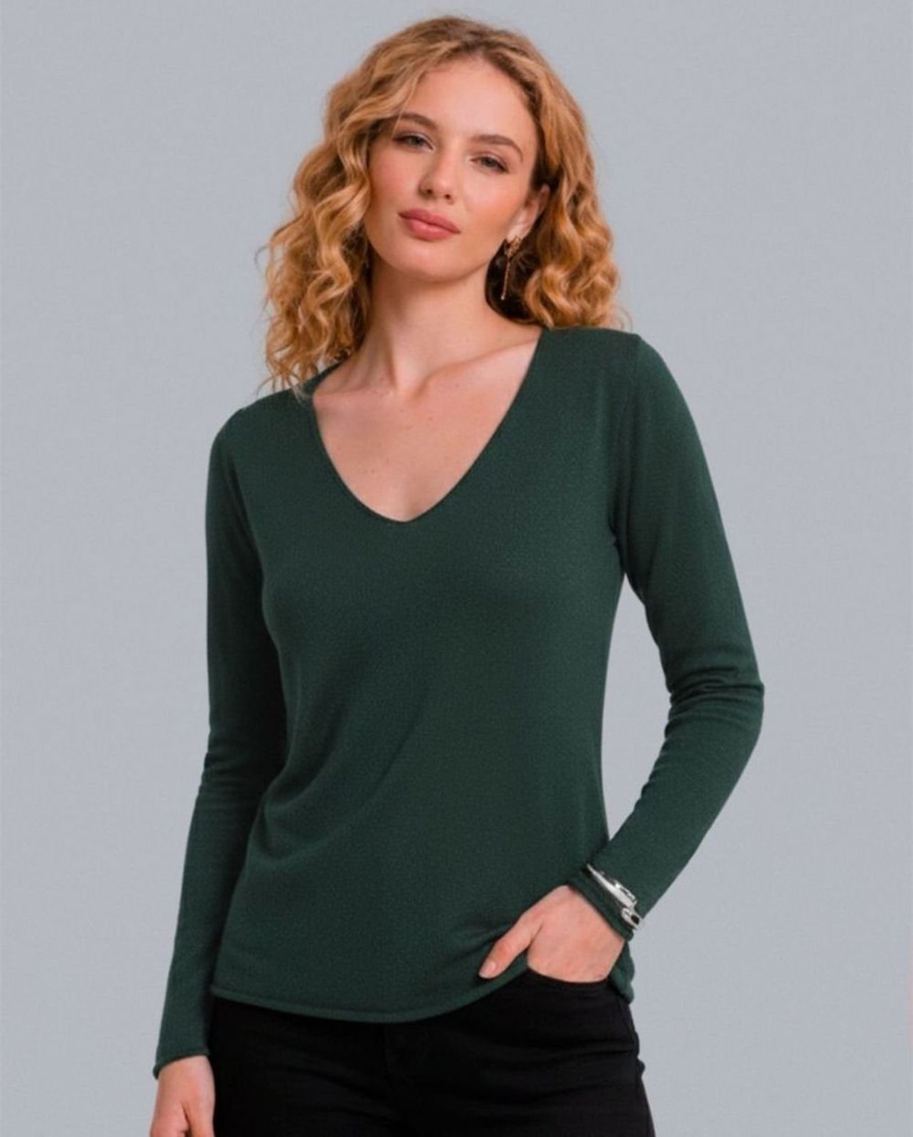 Sueter Feminino Manga Longa Decote V 99231 Verde Escuro 206oz
