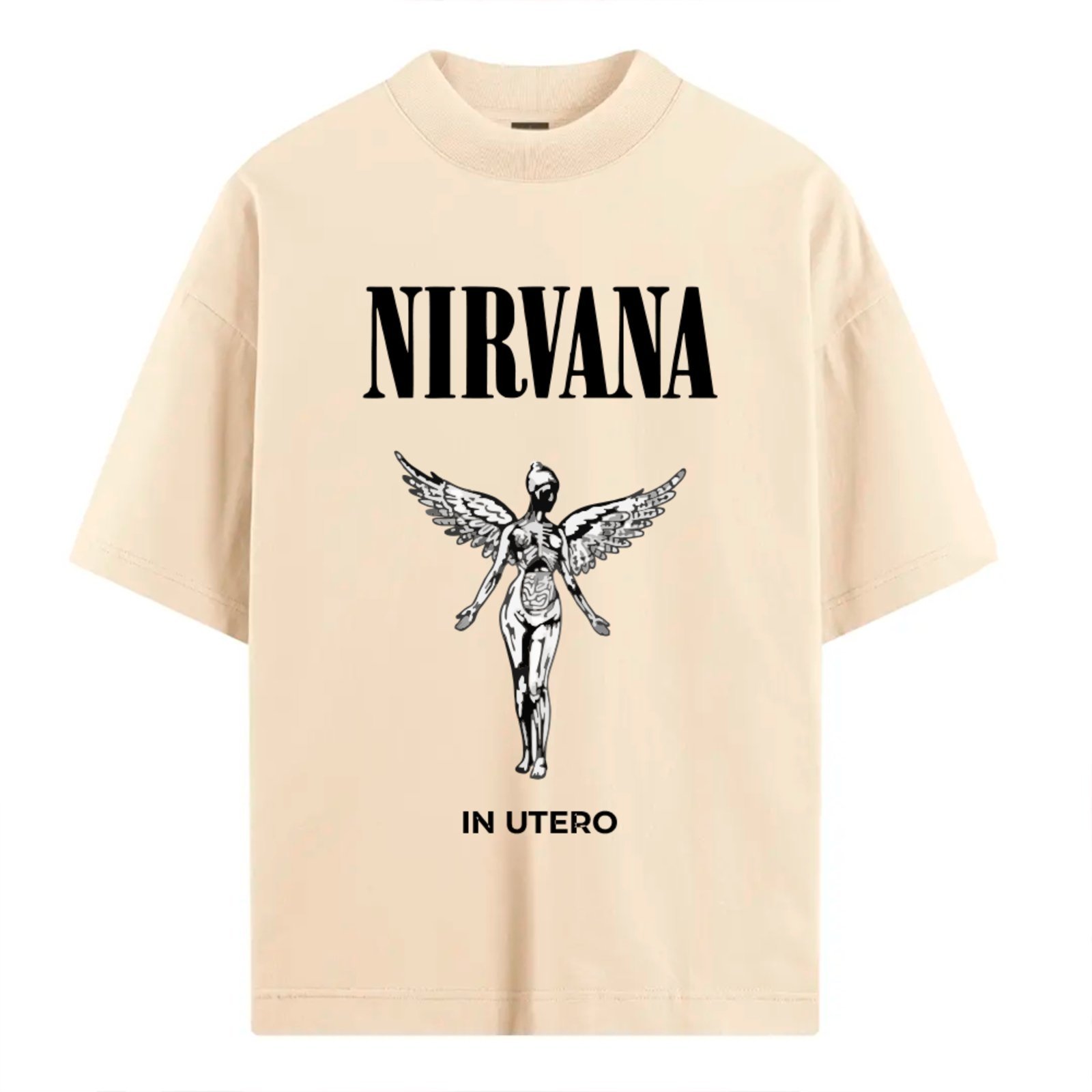 Camiseta Ousy Oversized In Utero Angel Nirvana Rock Unissex Off White