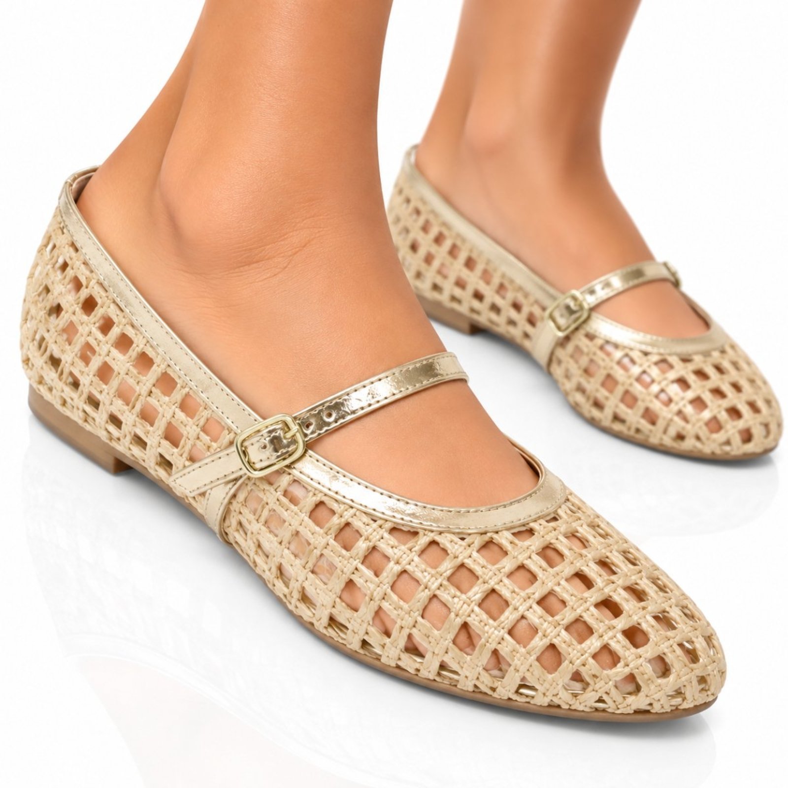 Sapatilha Tramada Hannah Footwear Redinha Vazada Tendência Vintage 5409 Buzios Off Ouro