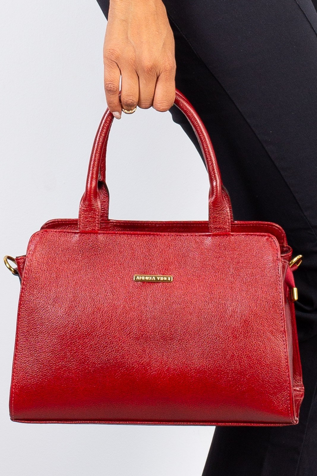 Bolsa de couro liso estruturada Emili - Vermelho