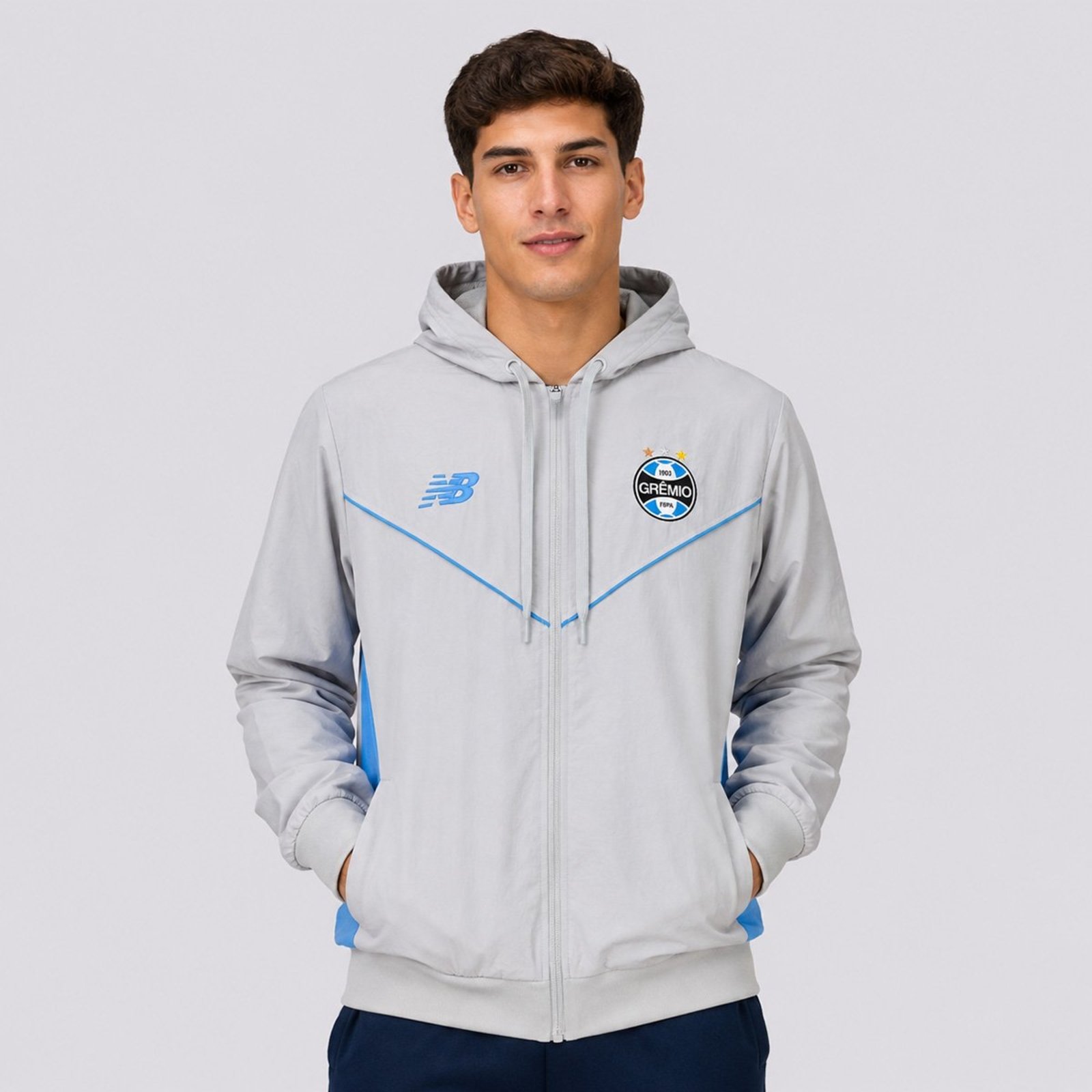 Jaqueta New Balance Grêmio Viagem 2026 Cinza