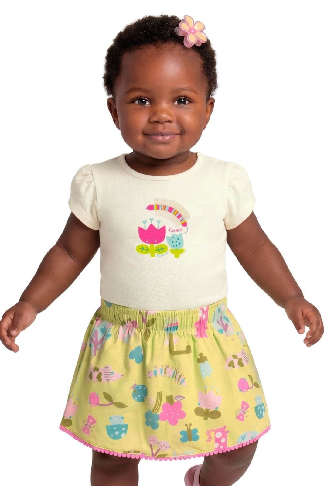 Infantil - Conjunto Menina Flores Franjinha Elian Bege