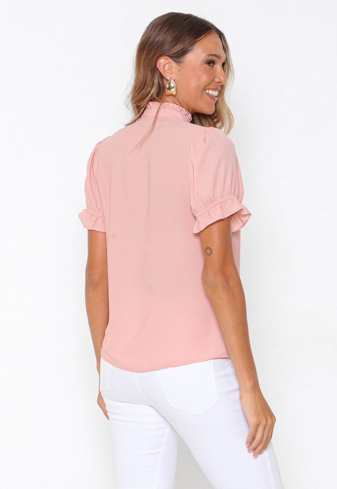 Vista 3 Blusa Intens Manga Curta Crepe Rosa rosê rosa Intens rosê rosa