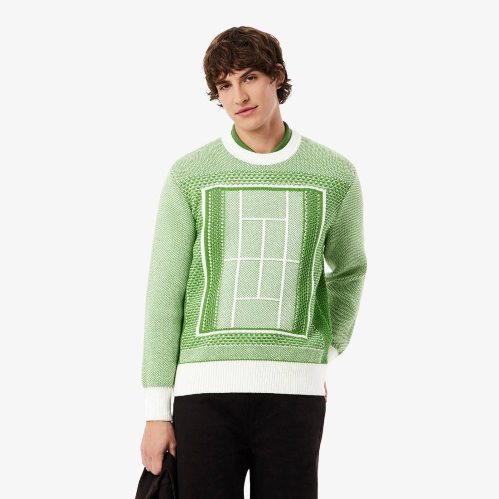 Suéter Jacquard com Gráfico de Quadra de Tênis Verde