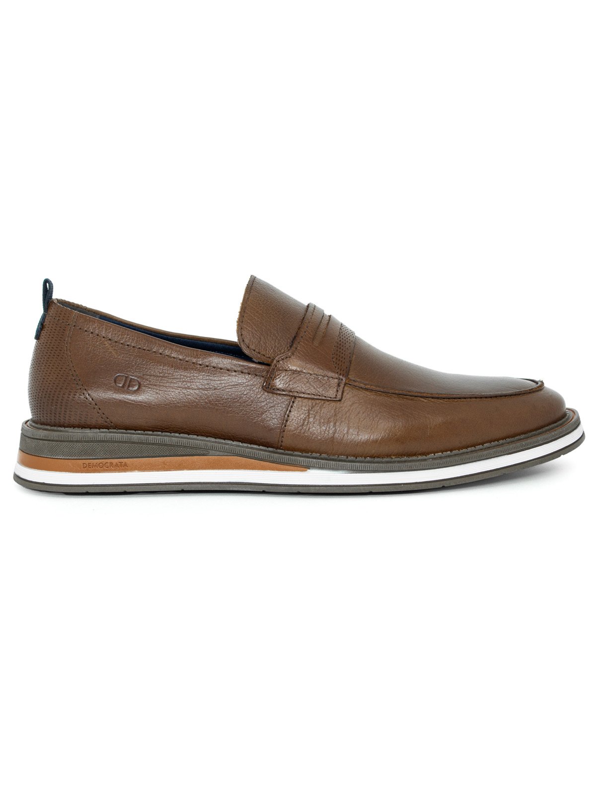Sapato Masculino Democrata Type Loafer Couro Legítimo Conforto Clássico Marrom Conhaque