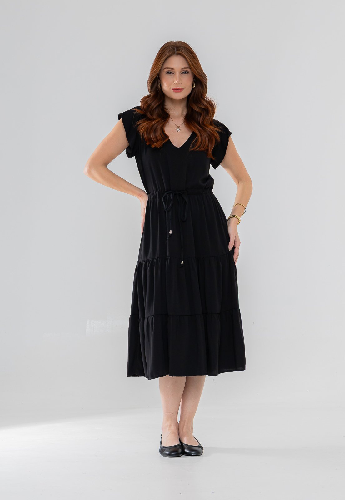 Vista 2 Vestido Aura Alice Viscolinho Liso preto preto