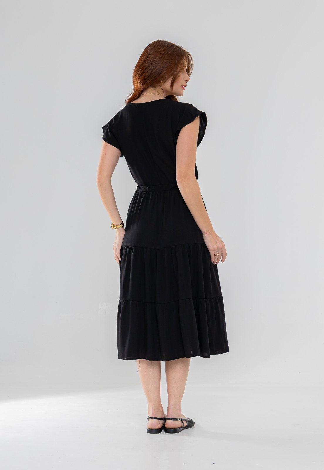 Vista 3 Vestido Aura Alice Viscolinho Liso preto preto