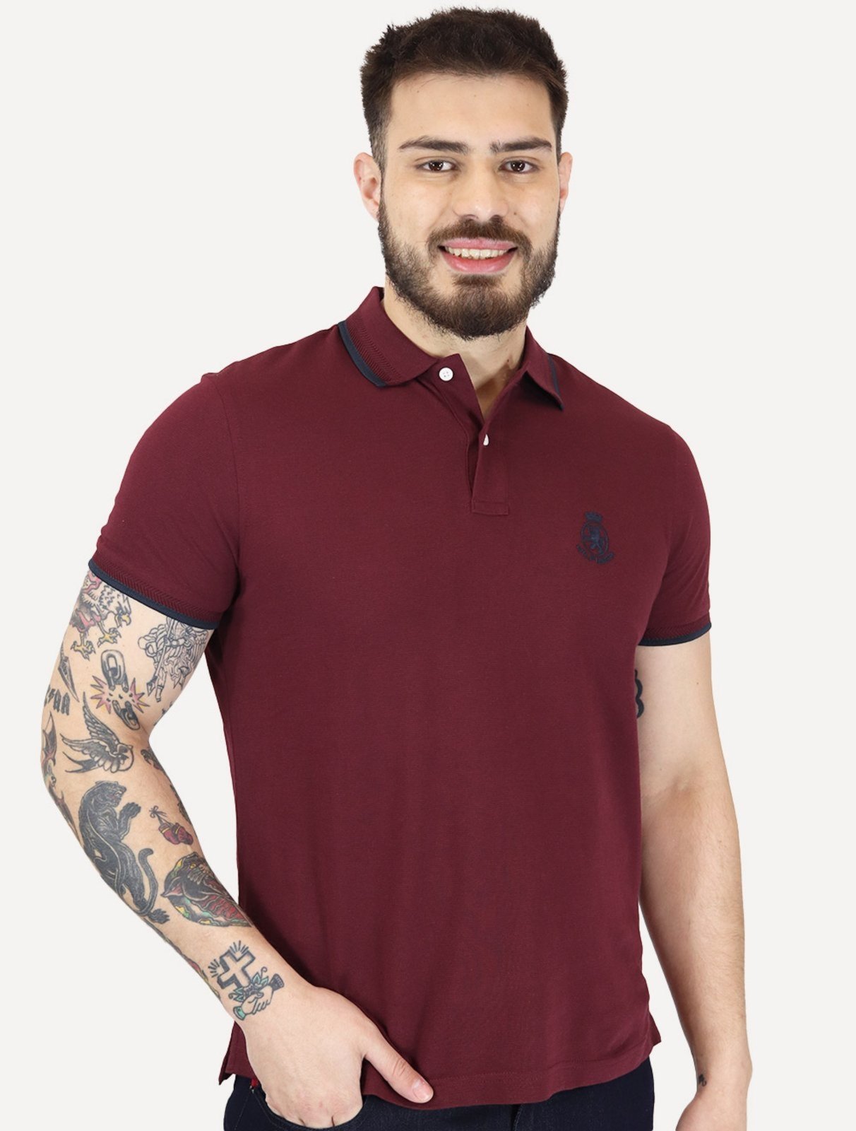 Vista 2 Polo Tommy Hilfiger Masculina Regular Holiday Crest bordô Tommy Hilfiger bordô