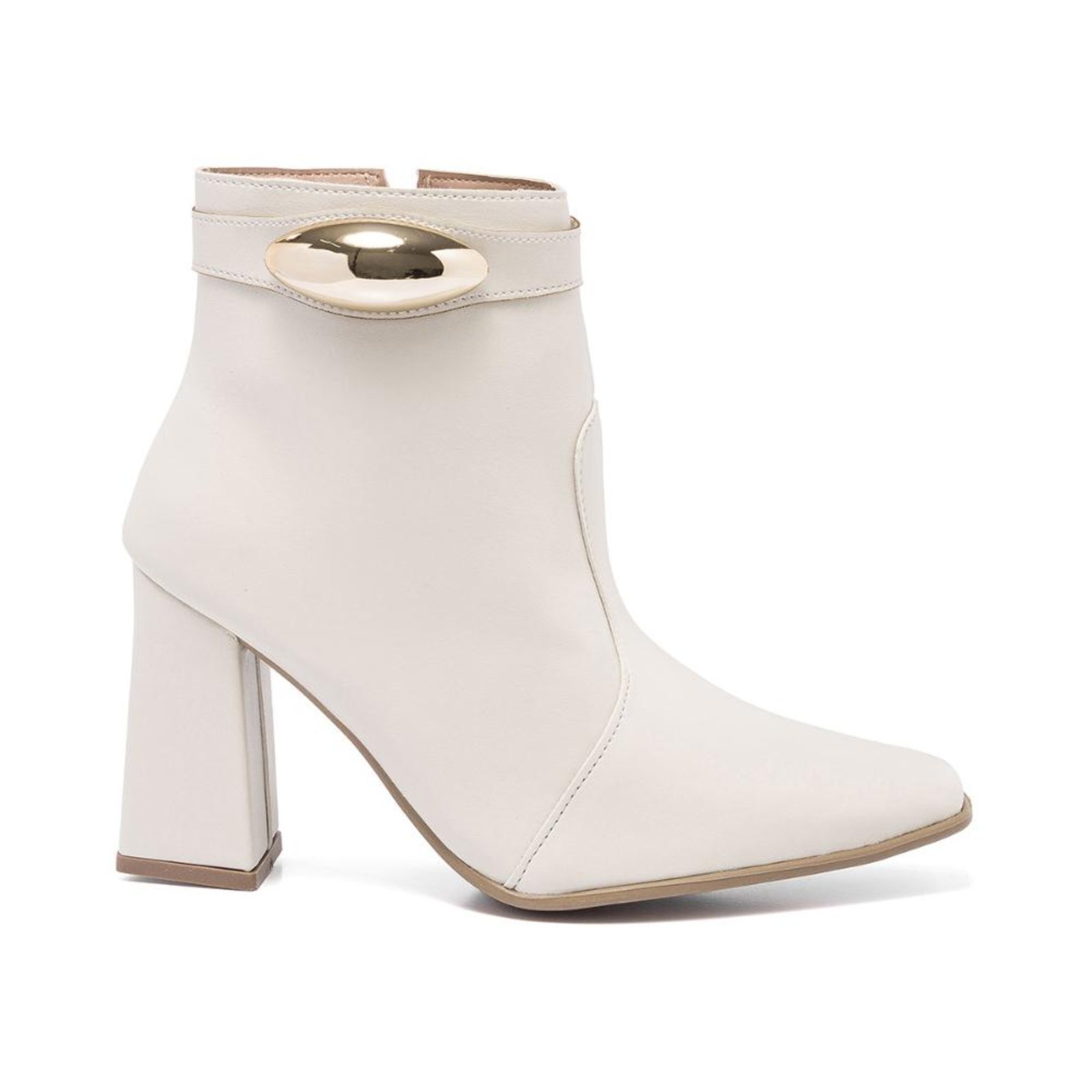 Bota Feminina Stessy Shoes Cano Curto Lesma Metalizada Salto Bloco Casual Off White