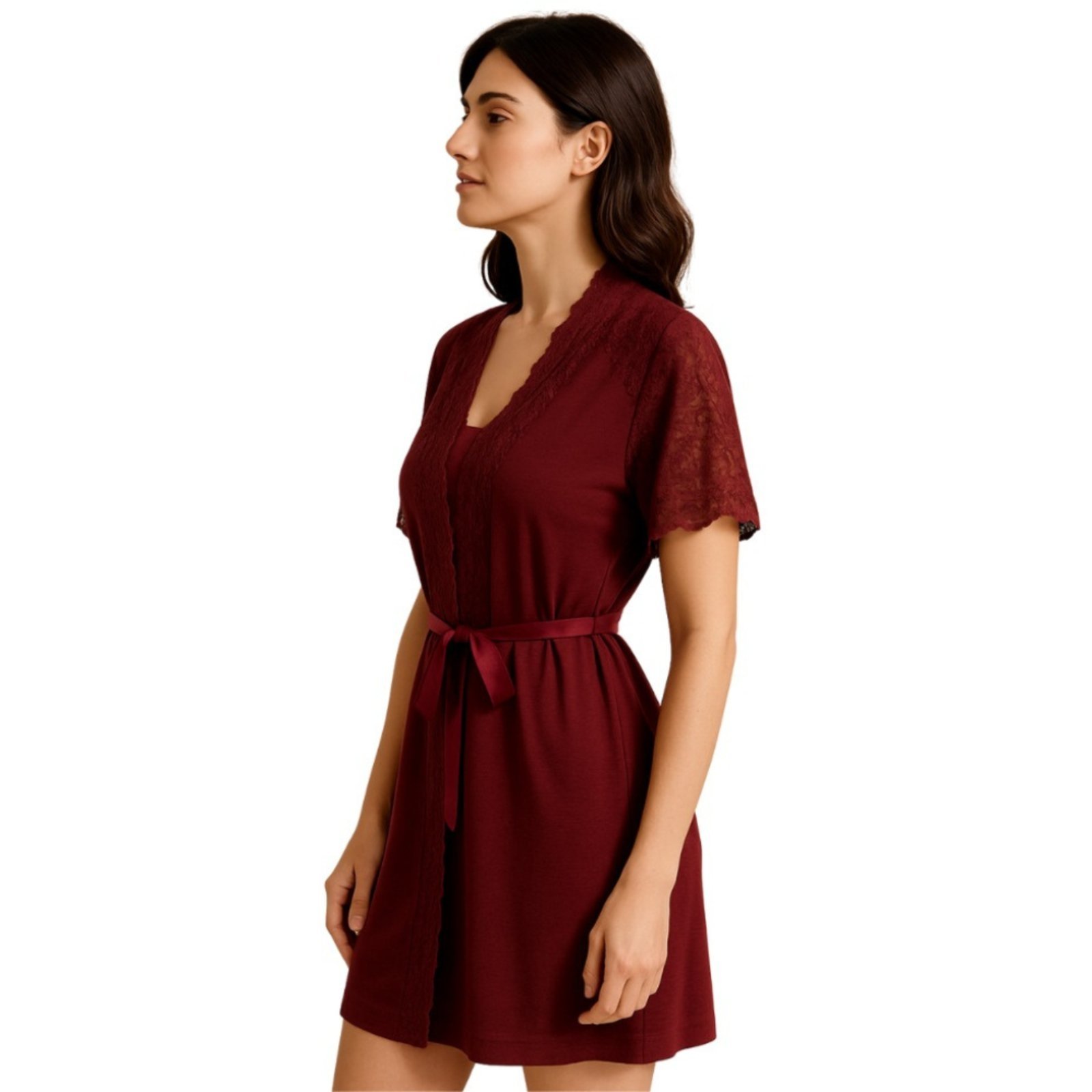 Robe Reflexo Intimo Manga Curta Kimono Vinho