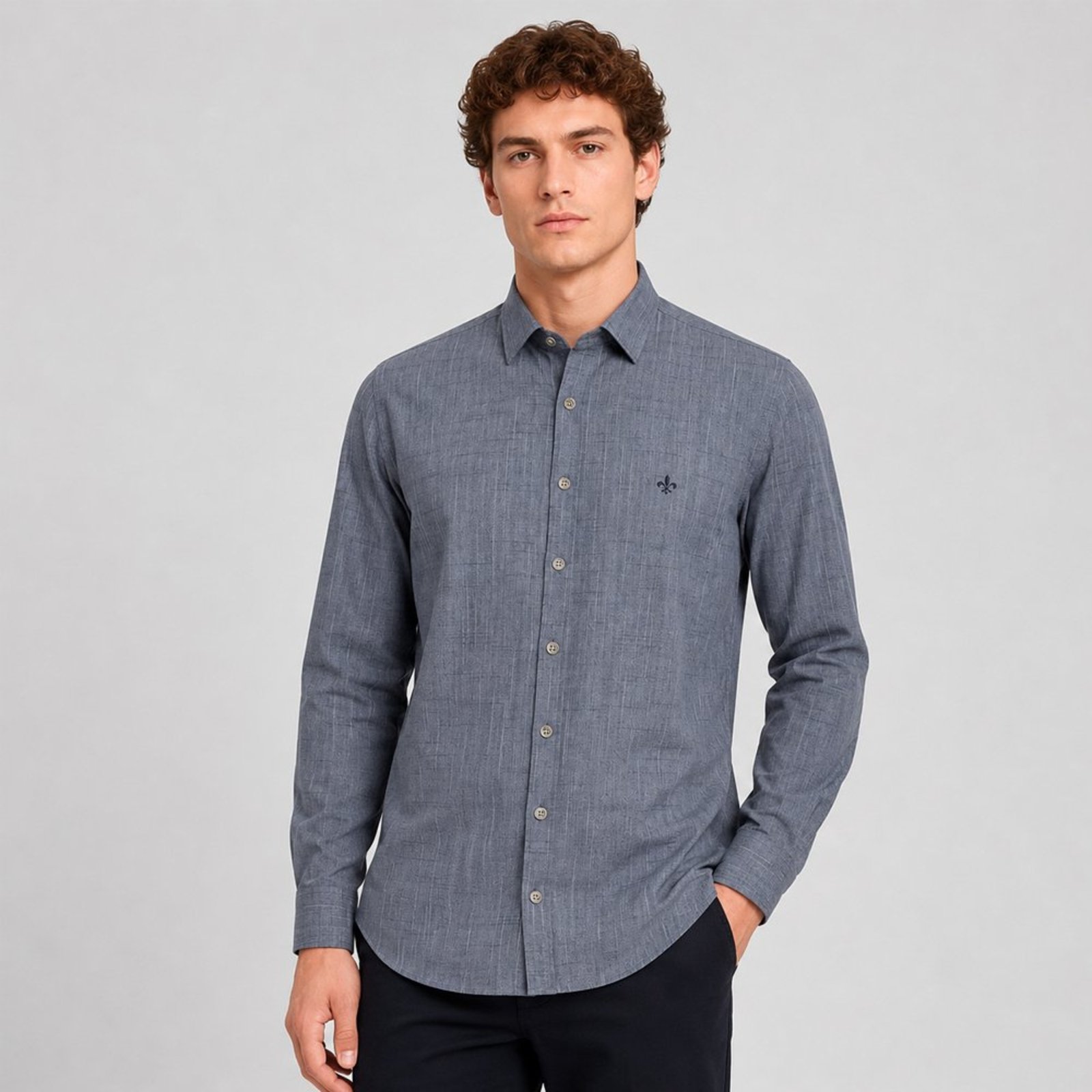 Camisa Dudalina Comfort Flame Pr27 Marinho Masculino