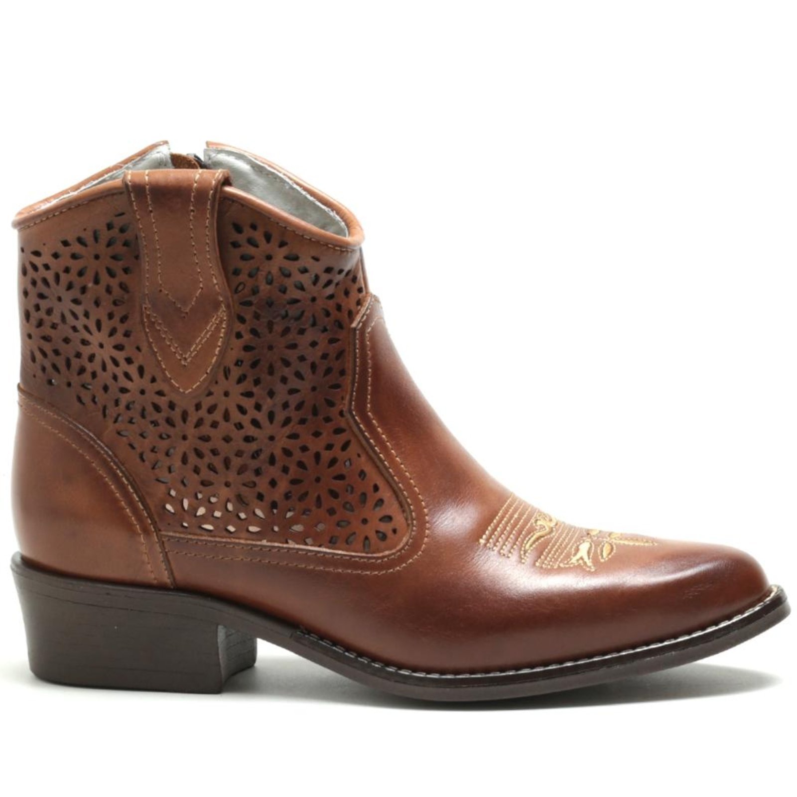 Vista 2 Bota Feminina Western Couro Look Stock Texana Cano Curto Lookstock Botinas marrom Lookstock Botinas marrom