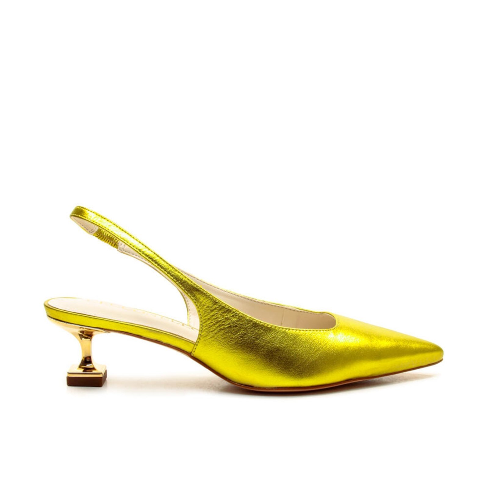 Slingback Couro Amarelo Salto Baixo Cecconello 2393002-19