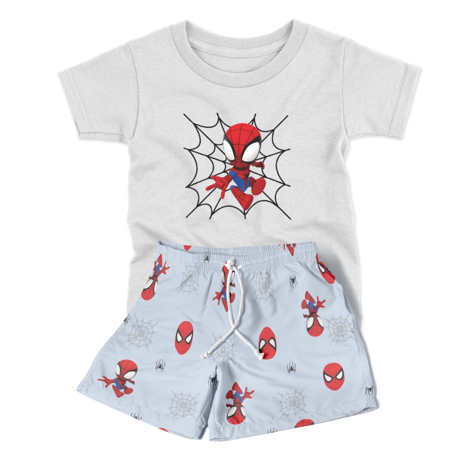 Infantil – Conjunto Menino 2pçs Camiseta Manga Curta e Shorts Personagens Cabeça Aranha
