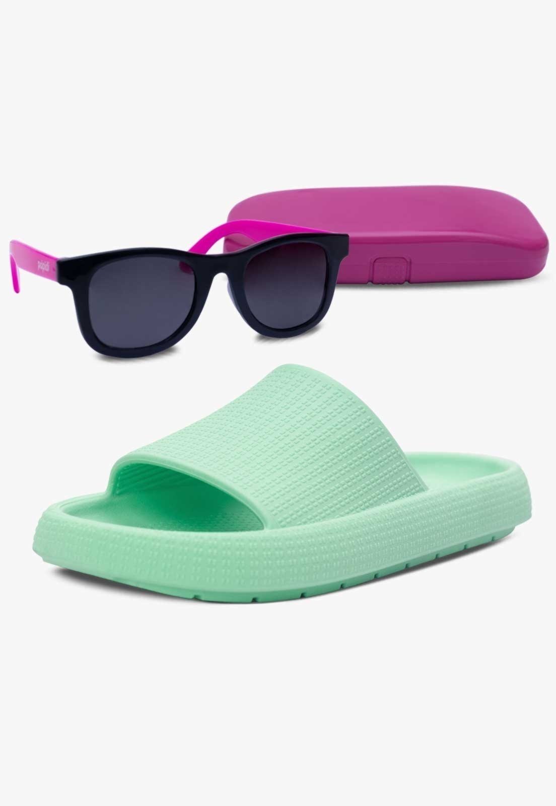 Infantil – Kit Óculos de Sol E Chinelo Slide Nuvem Pópidi Menina Verde