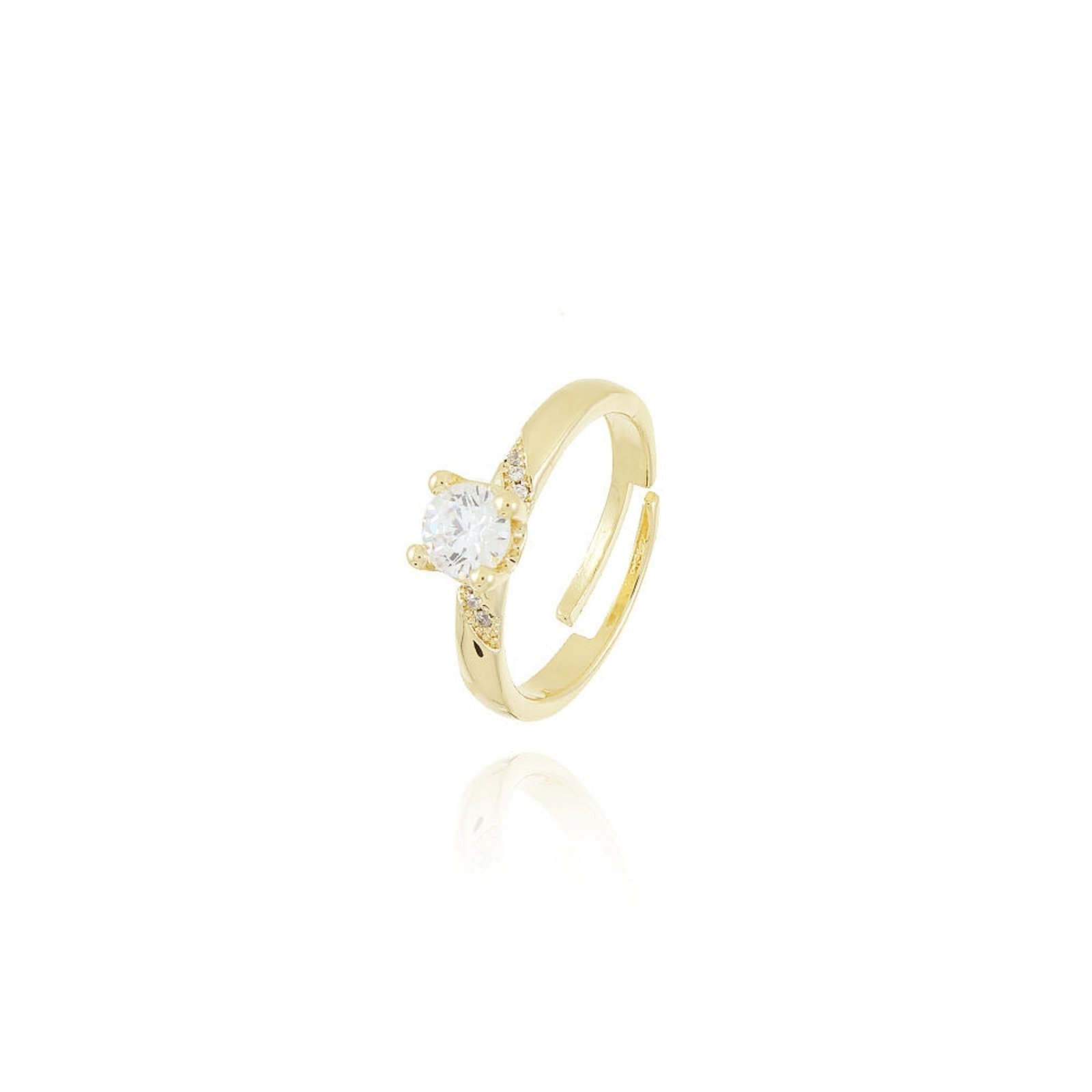 Anel Semijoia Regulável Solitário Detalhes Em Zircônias Banhado A Ouro 18K An007-001 Dourado