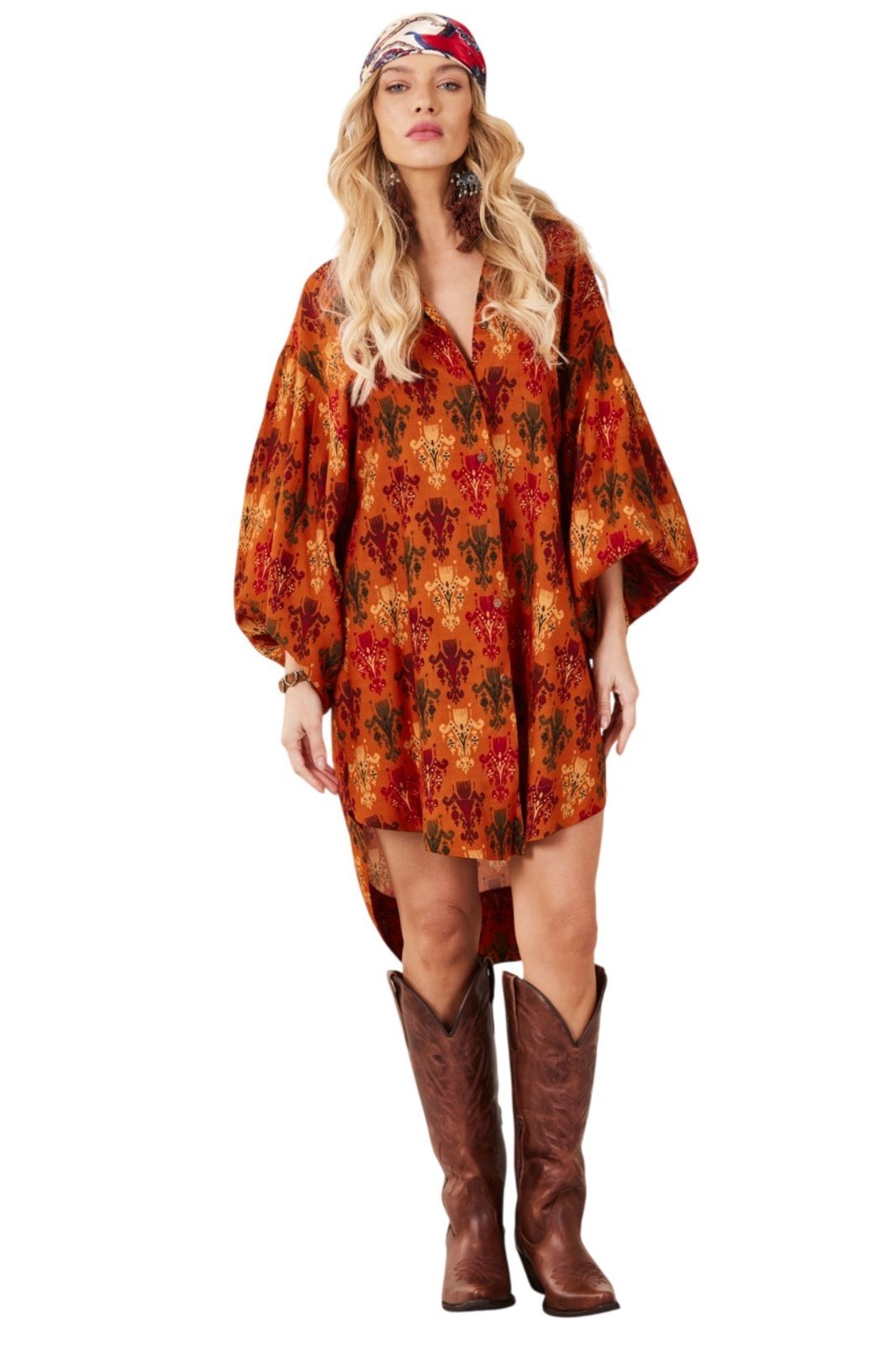 Chemise Ampla Laranja Escuro Estampado Yacamim M9 – Estampado