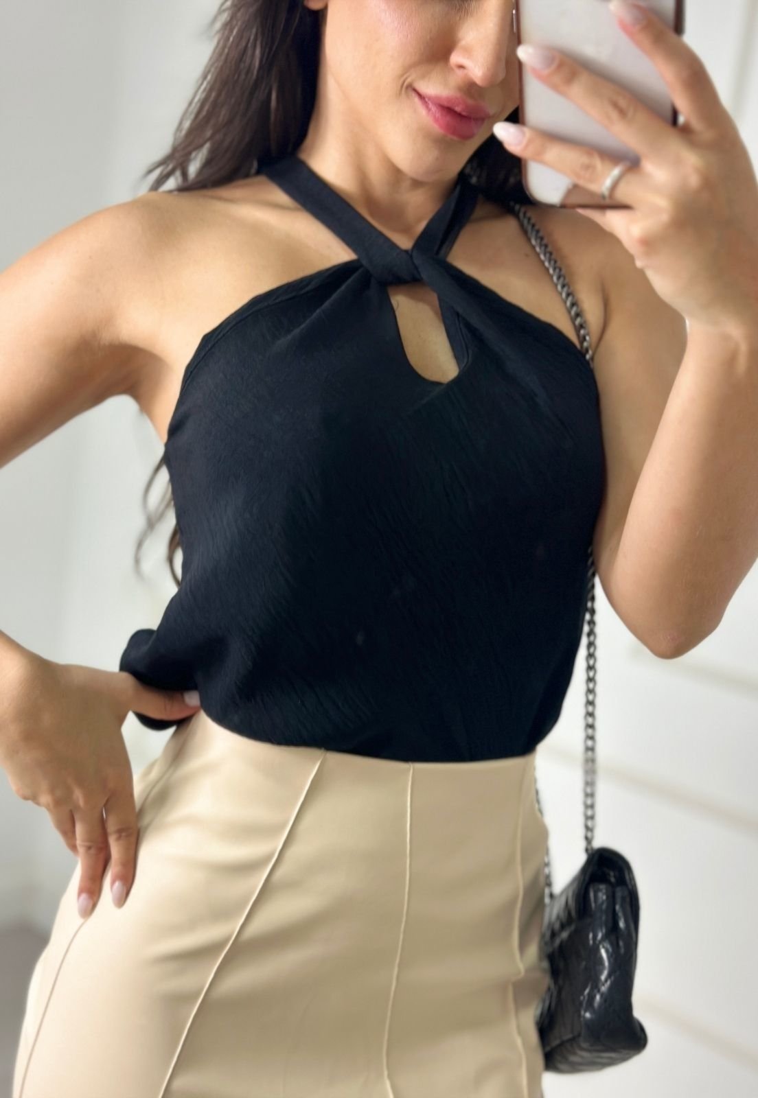 Blusa Cruzada Crepe Duna Luare Preto