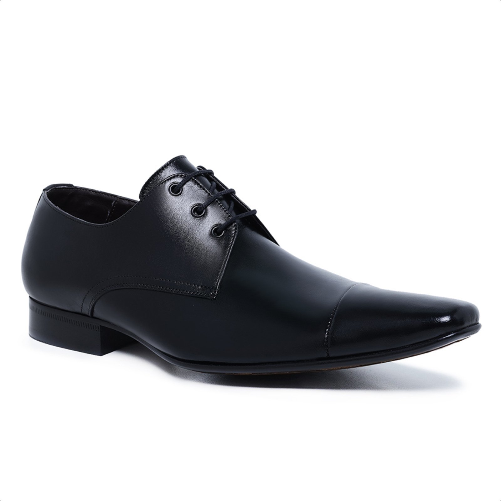 Sapato Social Malbork Estilo Italiano Em Couro Preto Com Cadarço 151