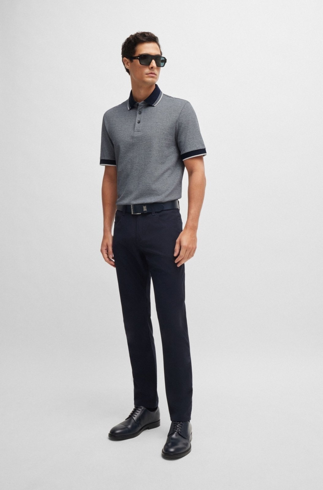 Vista 3 Polo De Algodão Piqué Oxford Com Detalhe De Logo azul azul