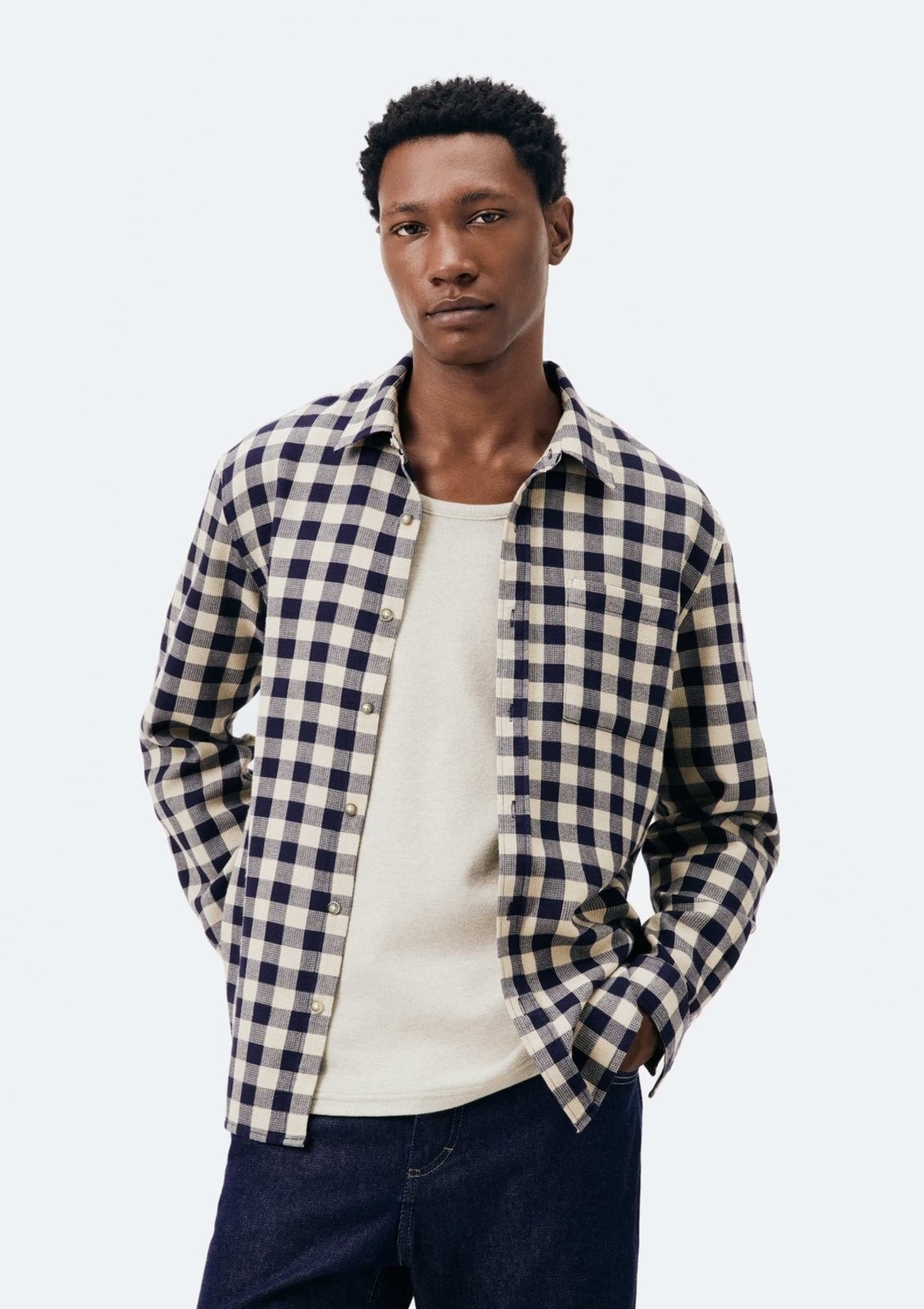 Camisa Masculina Regular em Fio Tinto Quadriculado