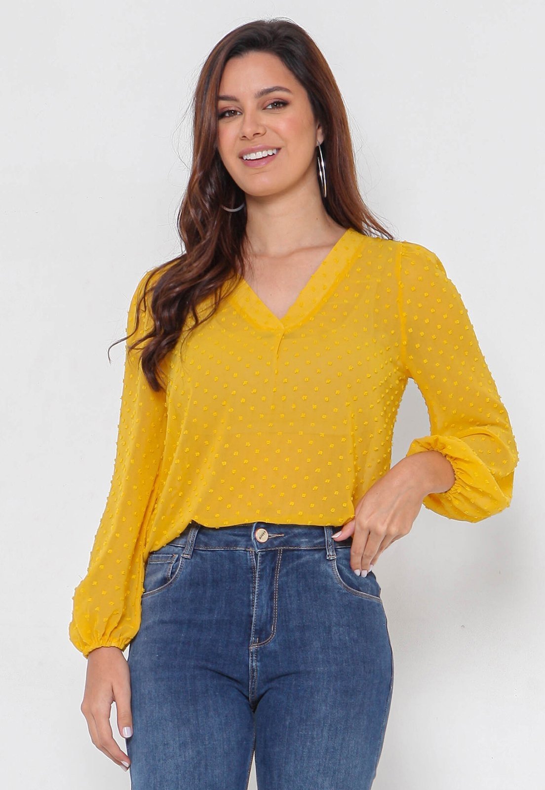 Blusa Intens Manga Longa Devorê Poá