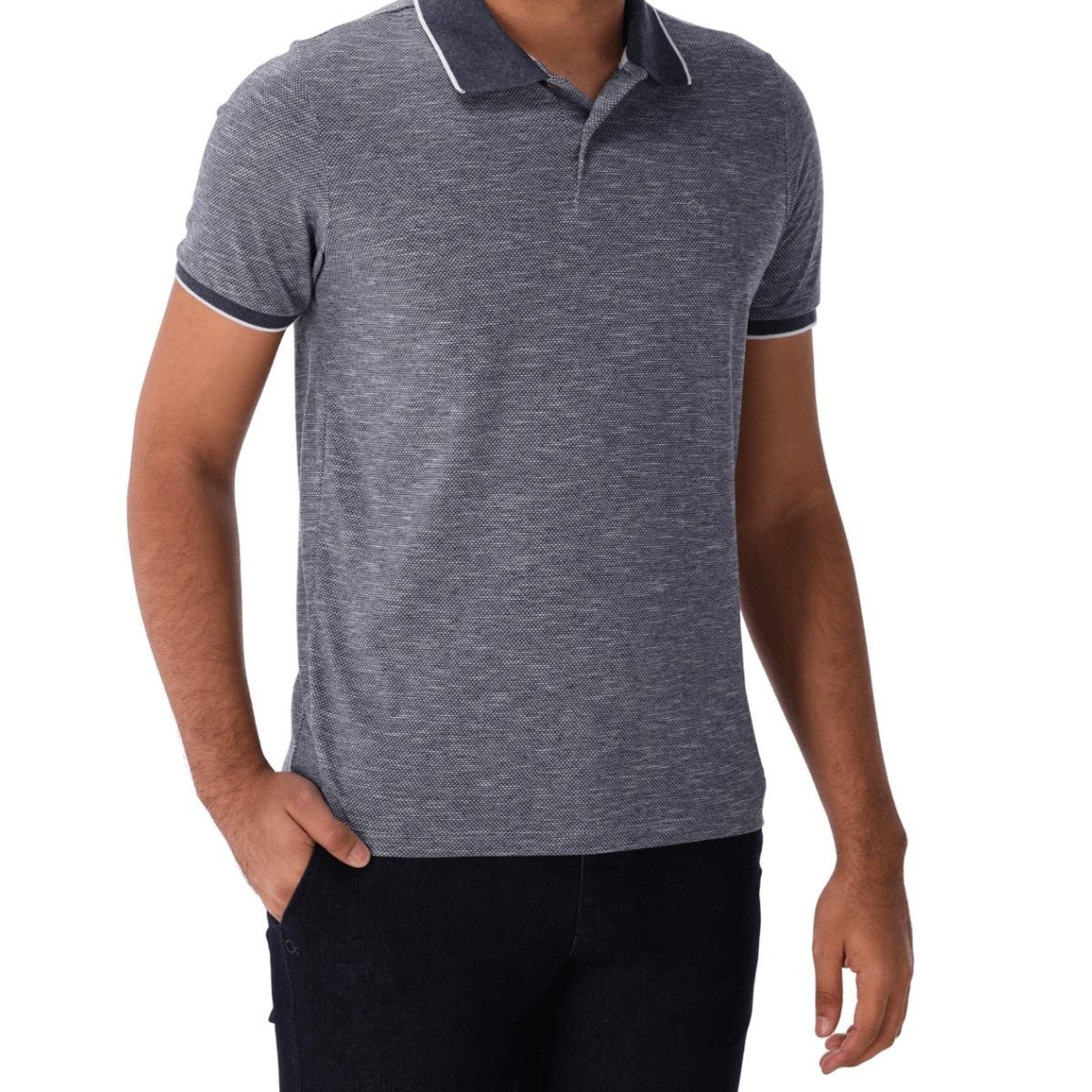 Camisa Polo Casual Masculina Ogochi 007520014 Mesclado Azul