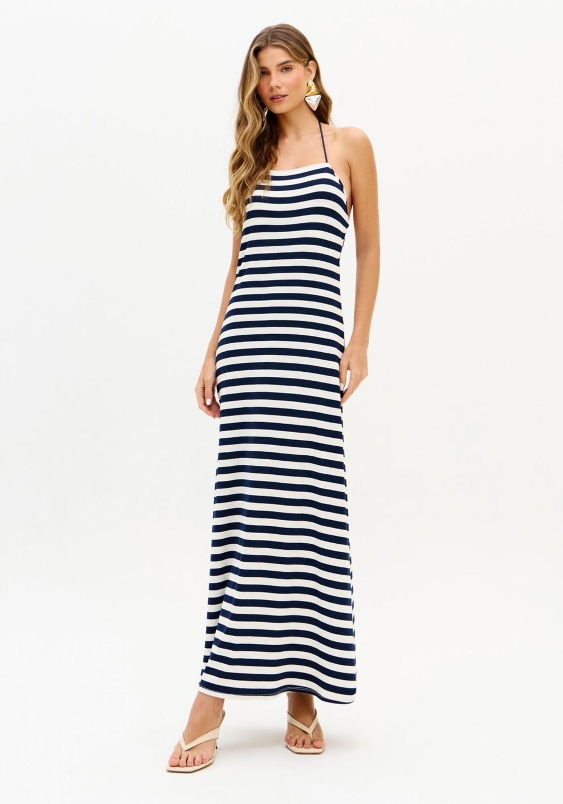 Vestido Super Midi Frente Única Listrado My Favorite Things