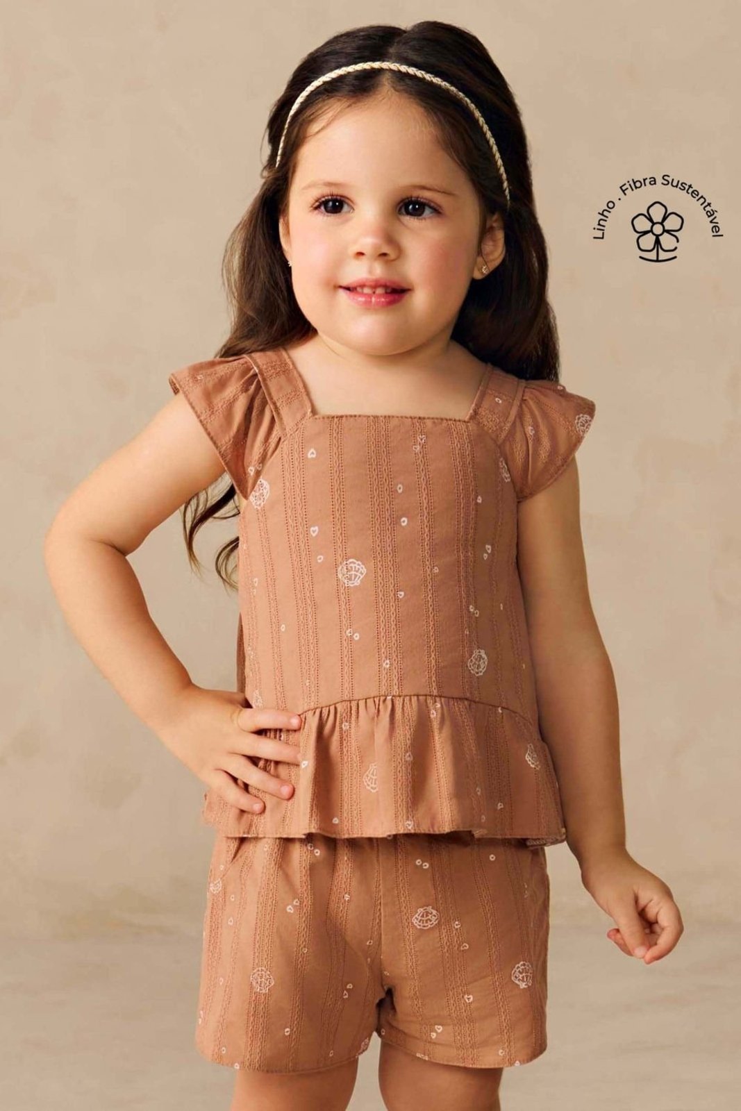 Infantil - Conjunto Curto Menina Conchas Colorittá Marrom