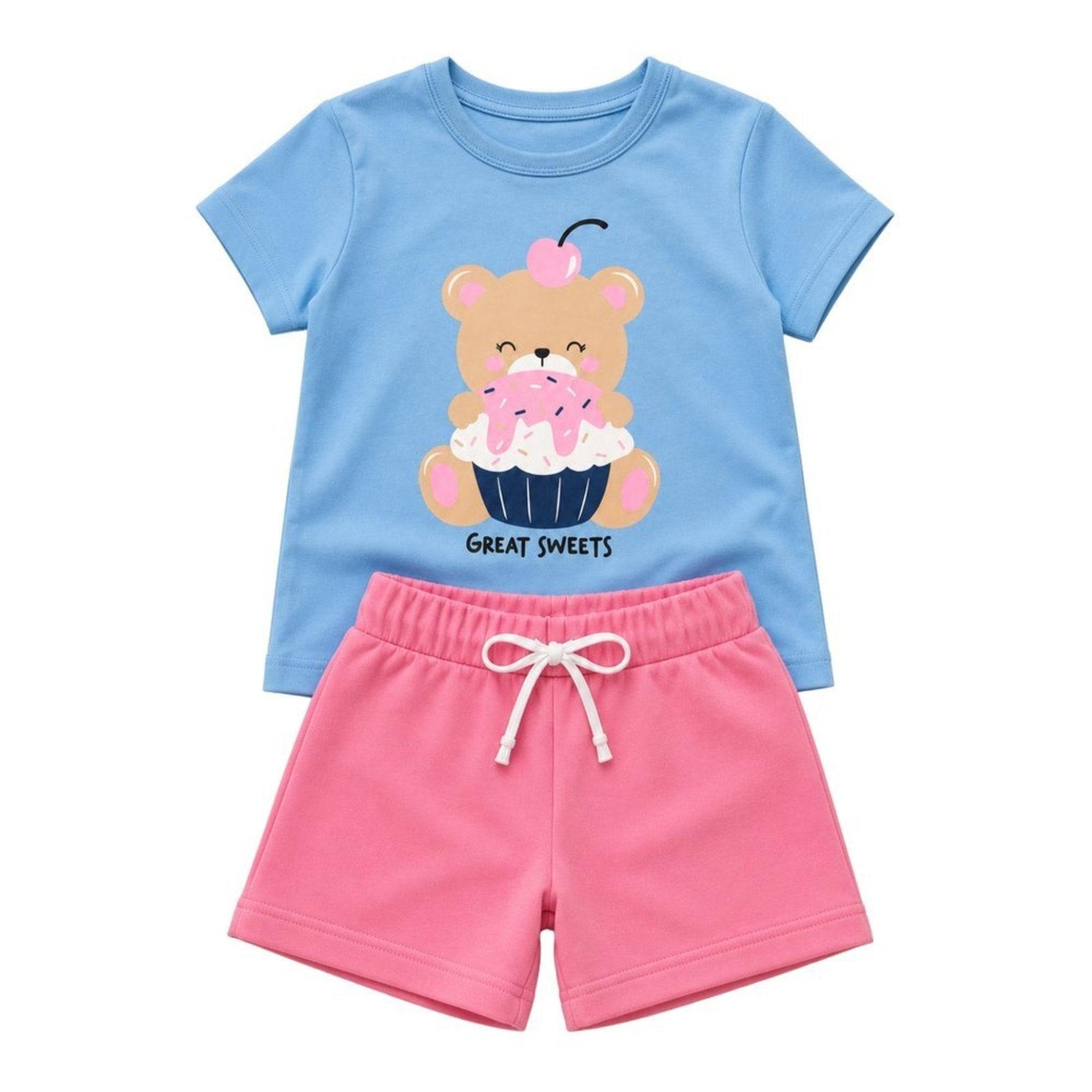 Infantil - Conjunto Menina Blusa Cotton Bermuda Moletinho