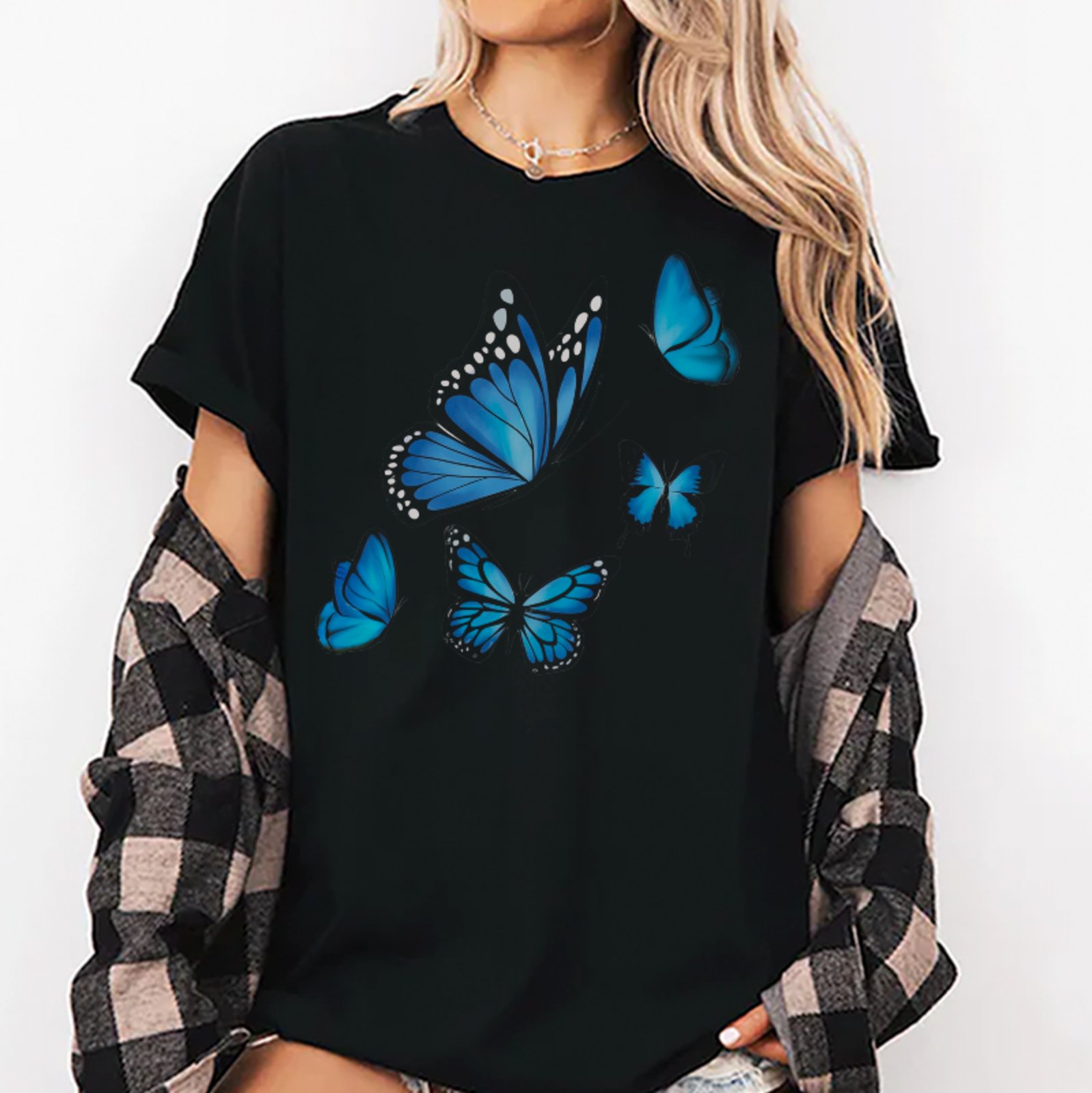 Camiseta Oversized Butterfly Aesthetic Style Casual Unissex Preto