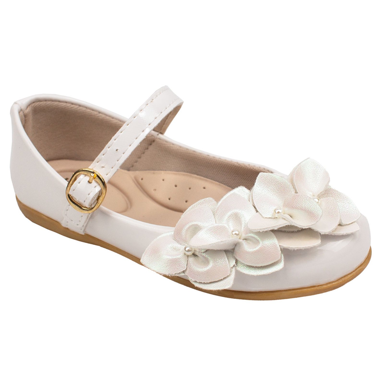 Infantil – Sapatilha Festa Menina Confortável Arranjo de Flor Casual Holografica 2031 – Branco