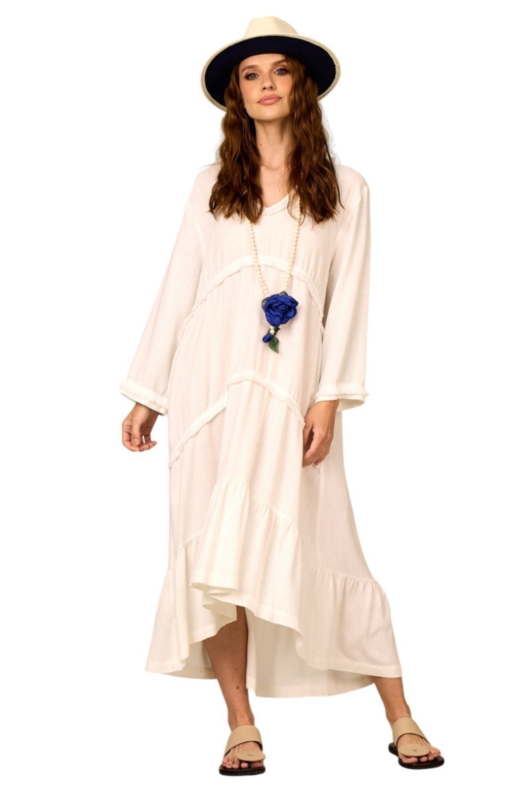 Vestido Midi De Viscolinho Off White Yacamim C1 – Branco