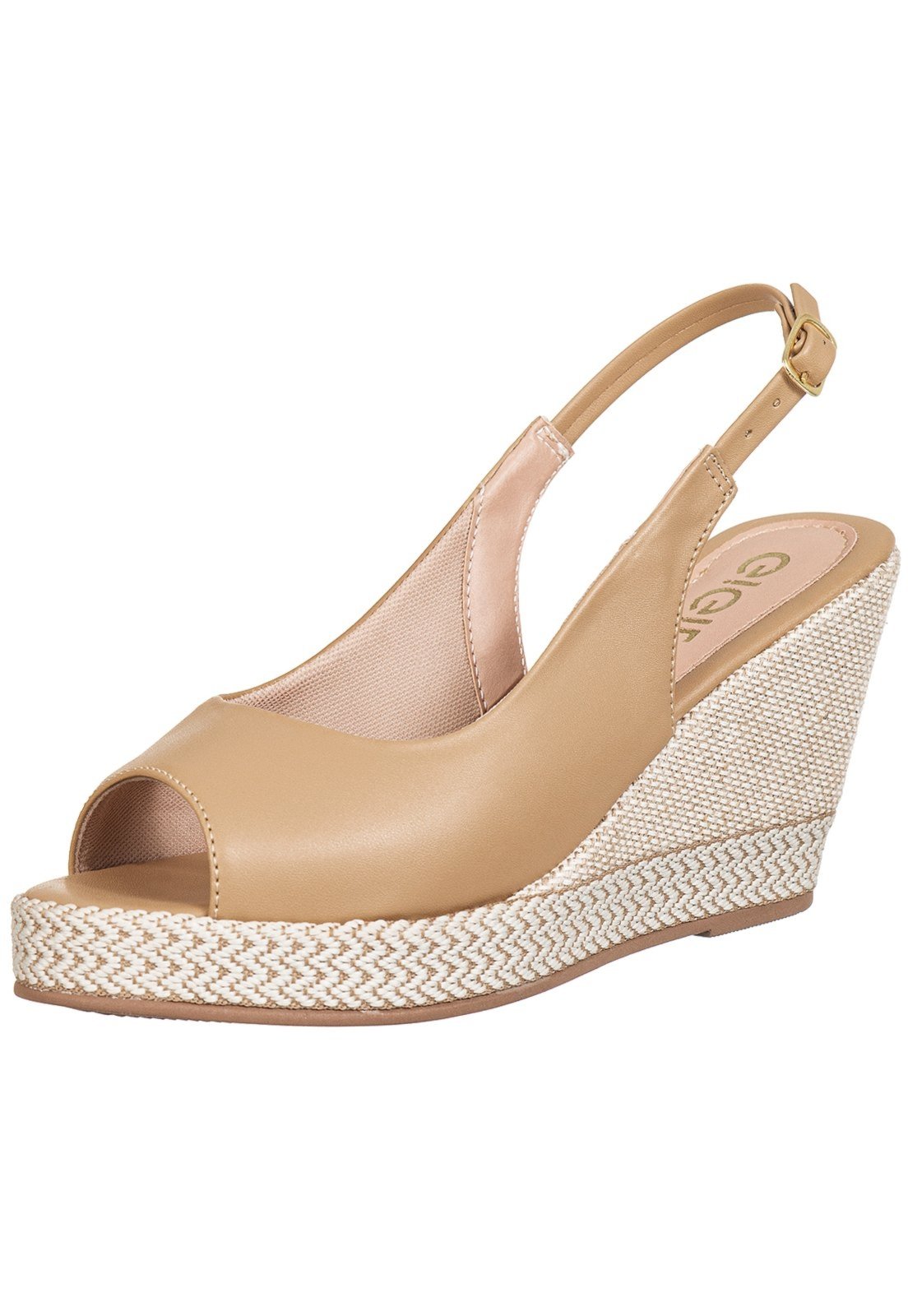 Vista 3 Sandália Feminina Espadrille Anabela GiGiL PeepToe Salto Palha bege/caramelo Gigil bege/caramelo