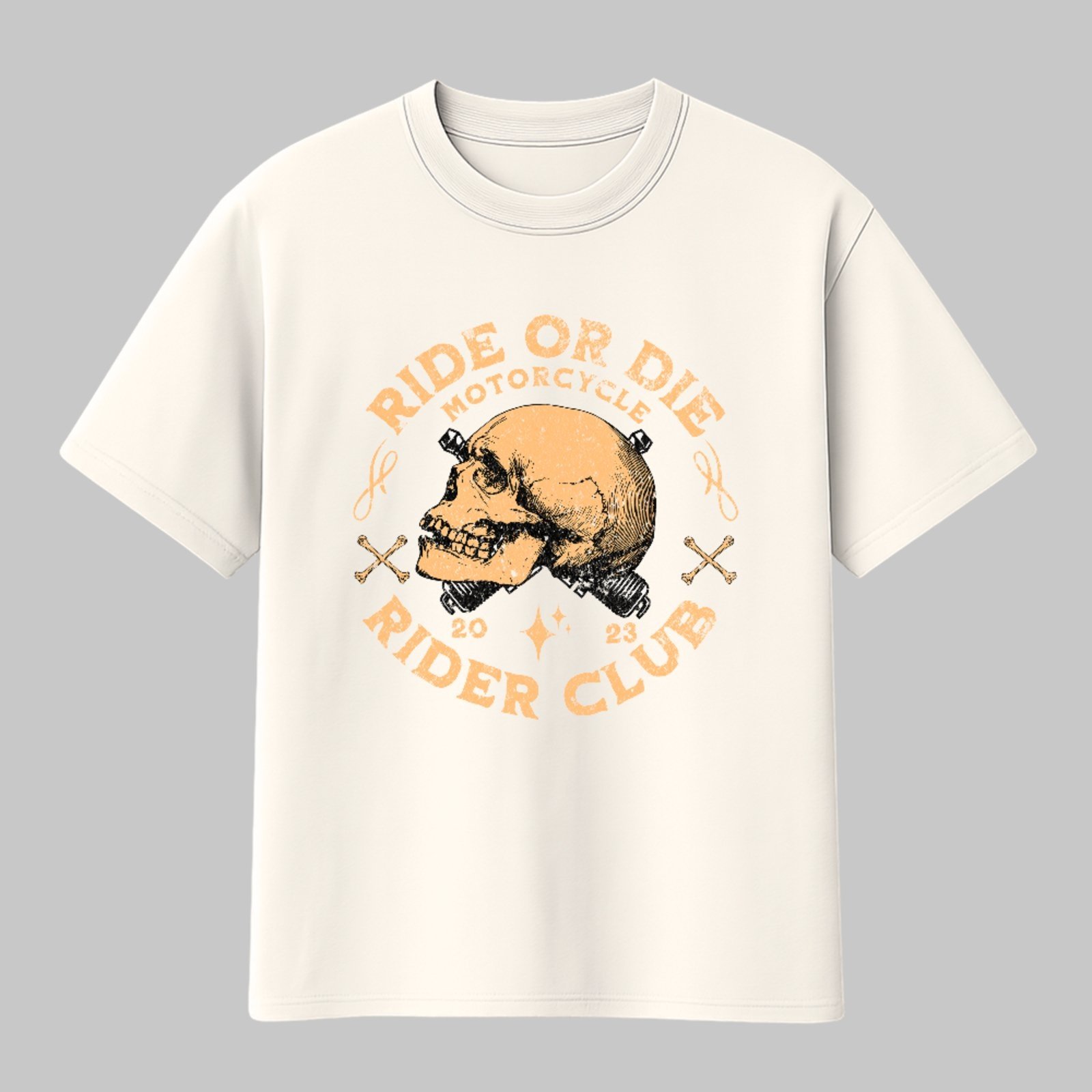 Camiseta Básica Ride Or Die Rider Club Estilo Moto Club Unissex Off White