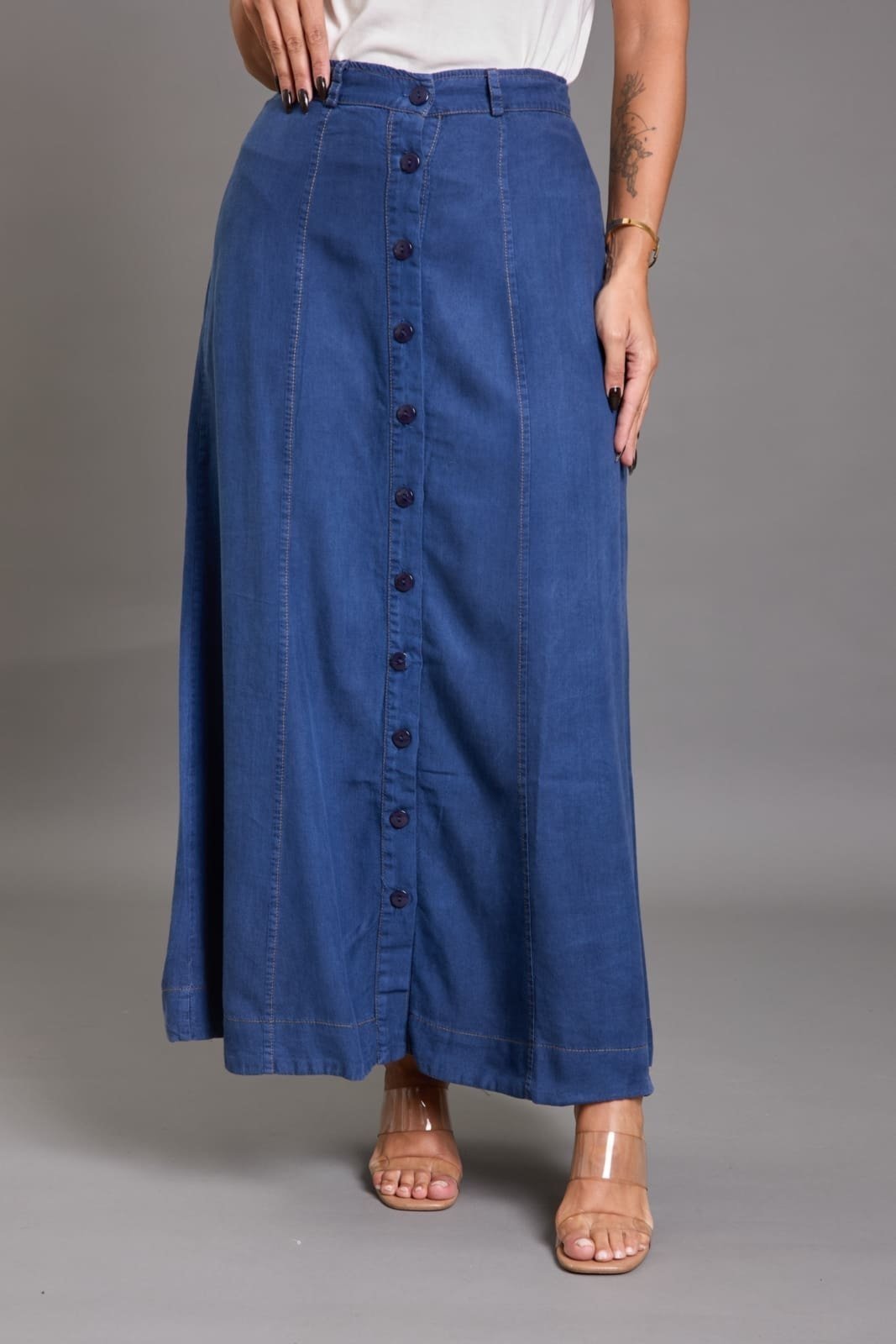 Saia Liocel Com Botões Frontais Feminino Lemier Collection Azul