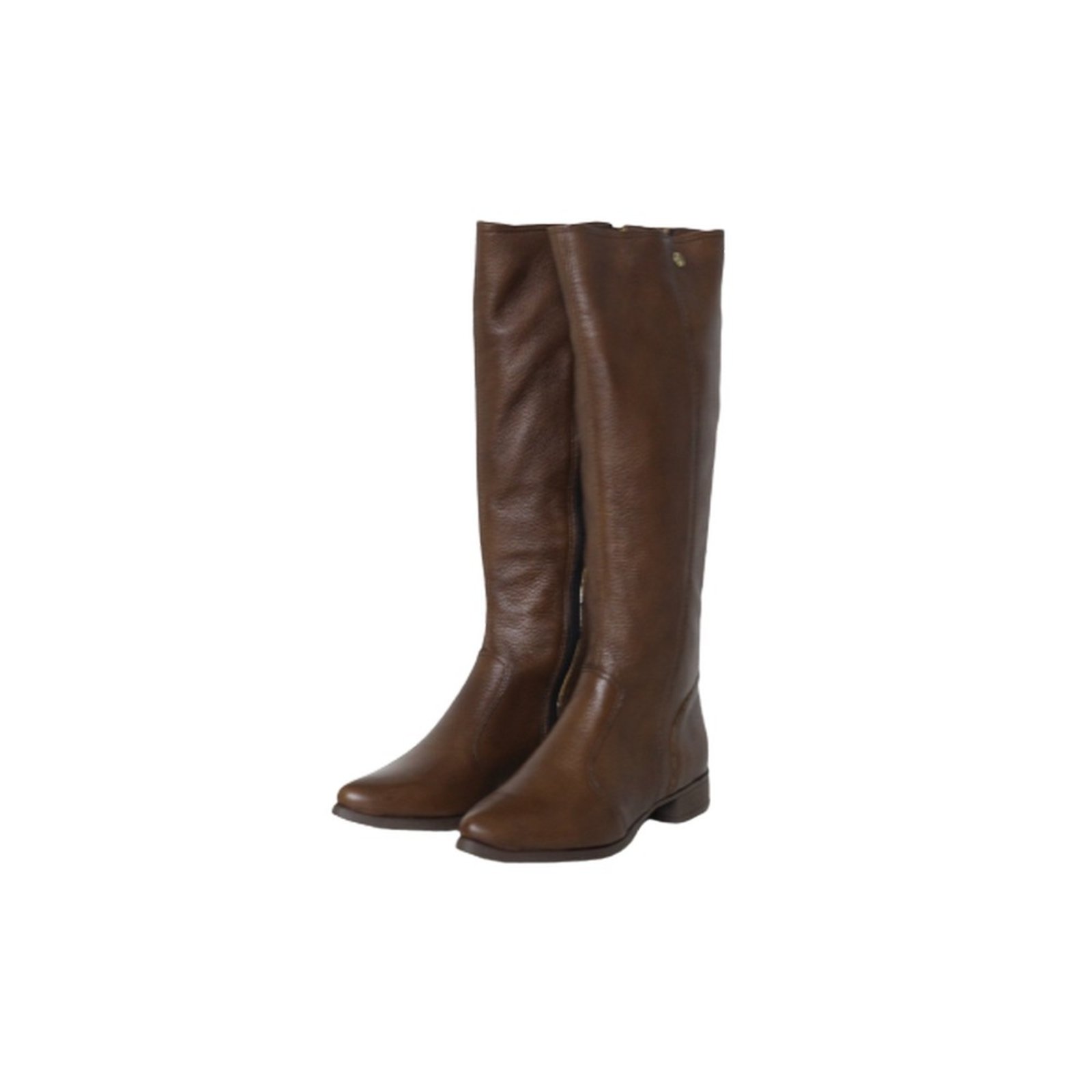 Bota Feminina Cano Longo Couro Salto Baixo Camel Spinelli