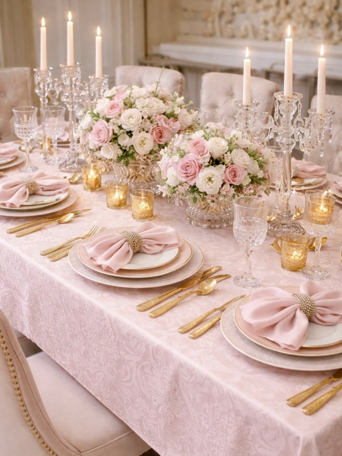 Toalha de Mesa Jacquard 6 Lugares Requinte Clássico Rosa