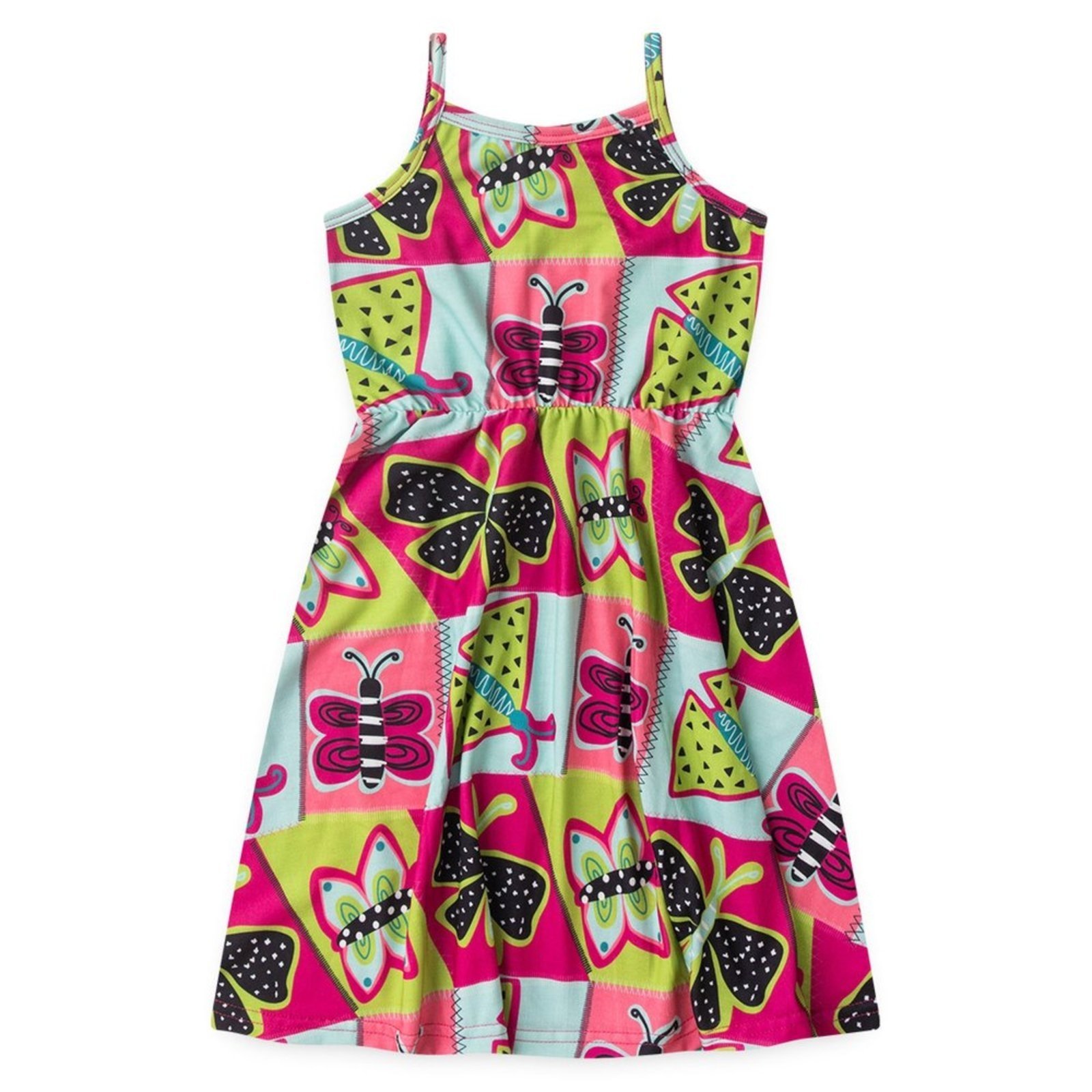 Vista 3 Infantil - Vestido Alcinha Verão Menina Pink Borboletas Geométricas Molekada rosa pink
