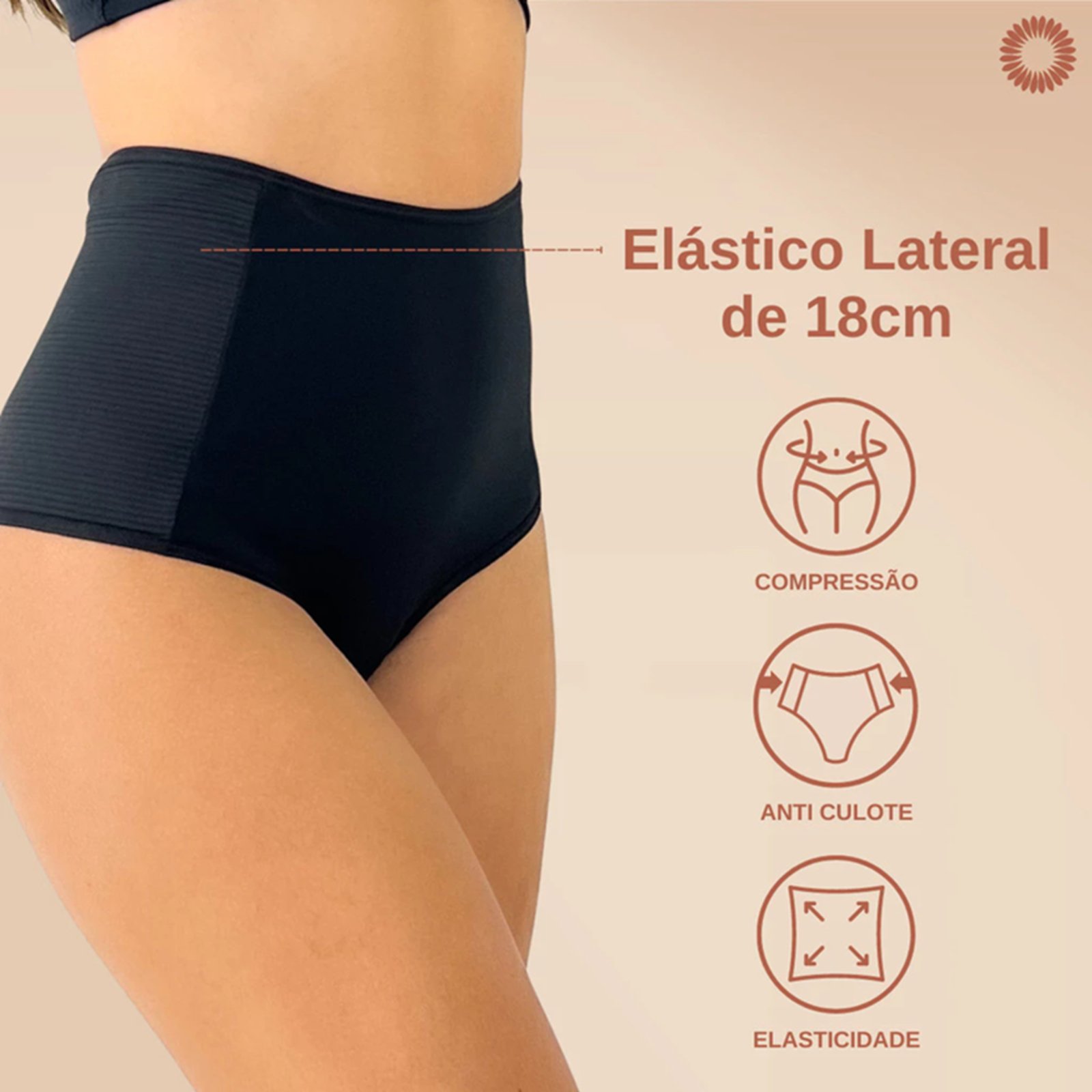 Kit 2 Calcinha Cinta Cintura Alta Modeladora Redutora Culote Calcinha Cós Alto Viere Preto