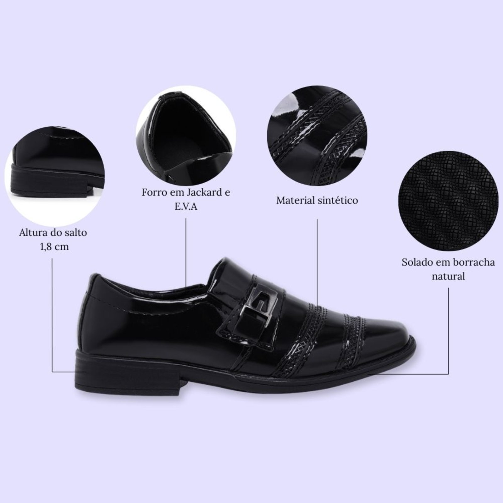 Vista 3 Infantil - Kit Sapato Social + Cinto Menino Verniz Casamento Festa Formal Sem Cadarço Schiareli 443 Schiareli preto