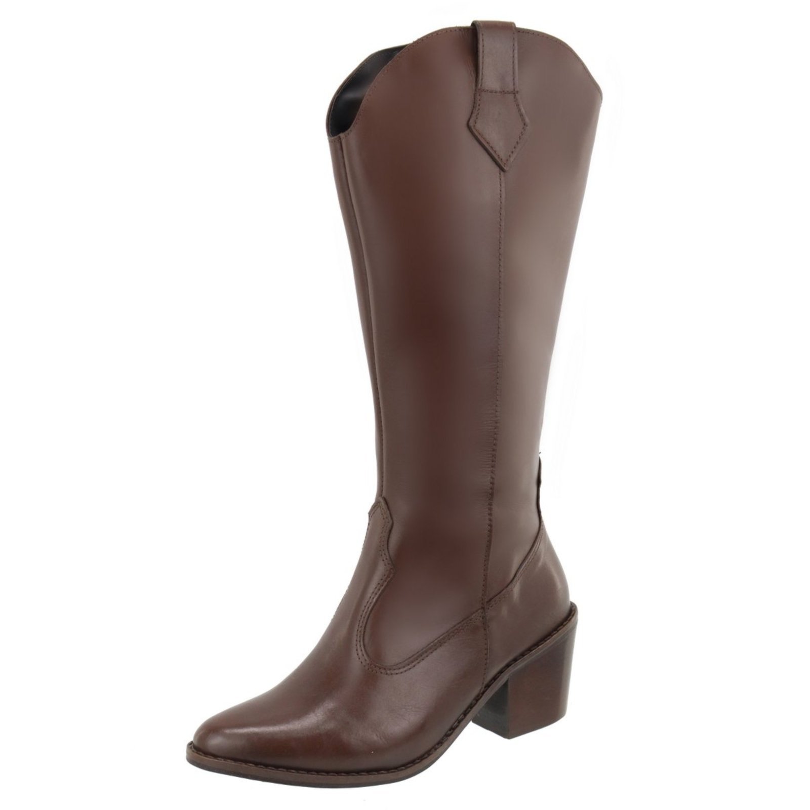Bota em Couro Legitimo Western Cano Longo Texana Country Salto Feminina Chocolate Lançamento Tellini Store