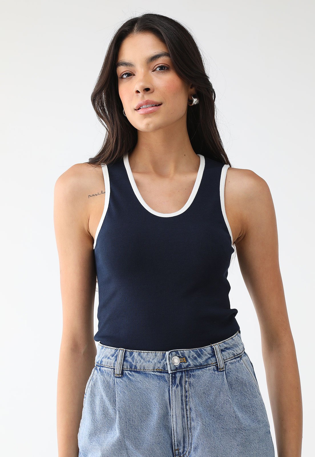 Regata Canelada Tommy Hilfiger Ajustada Vies Azul-Marinho
