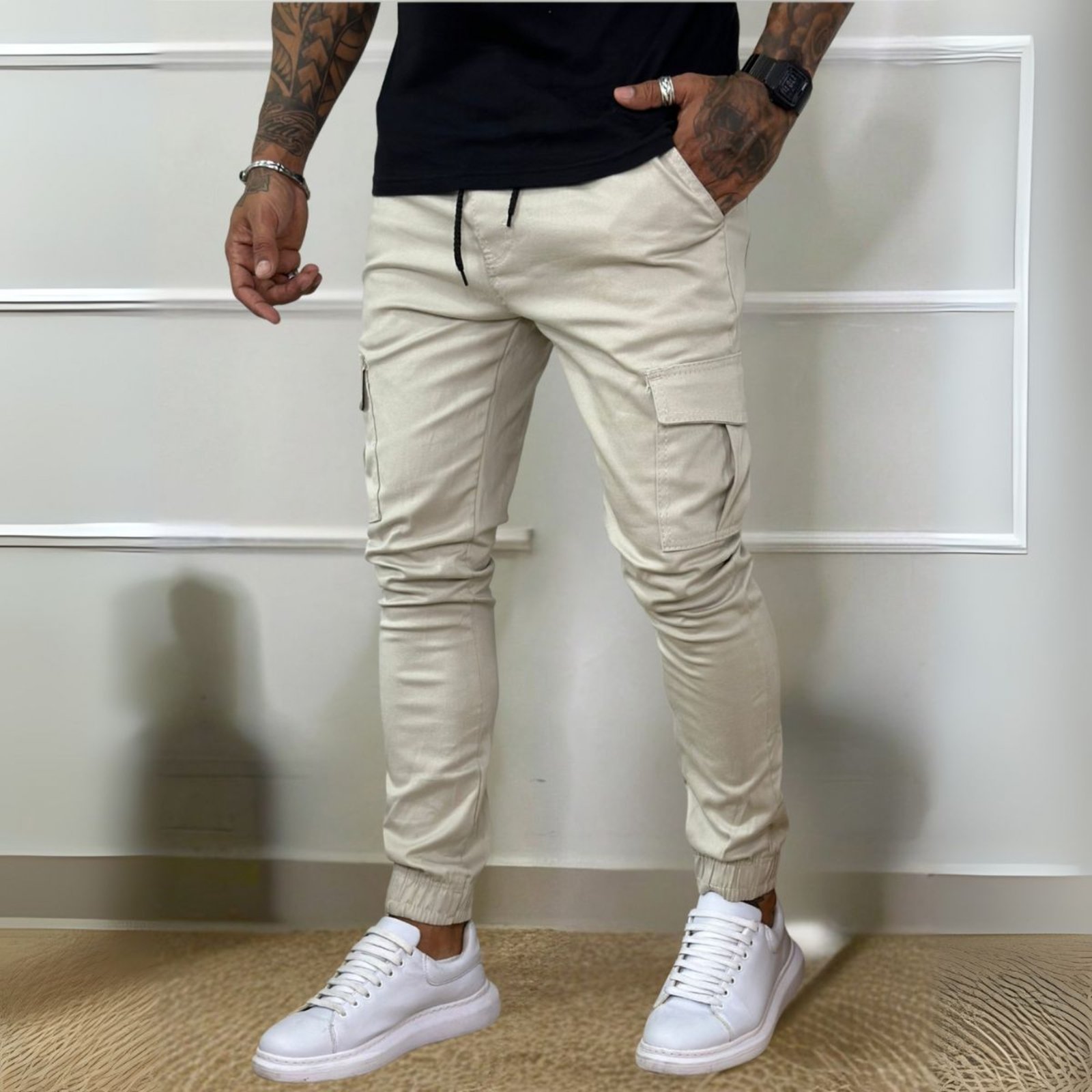 Calça Jogger Cargo Masculina Off White Linha Premium 100% Algodão