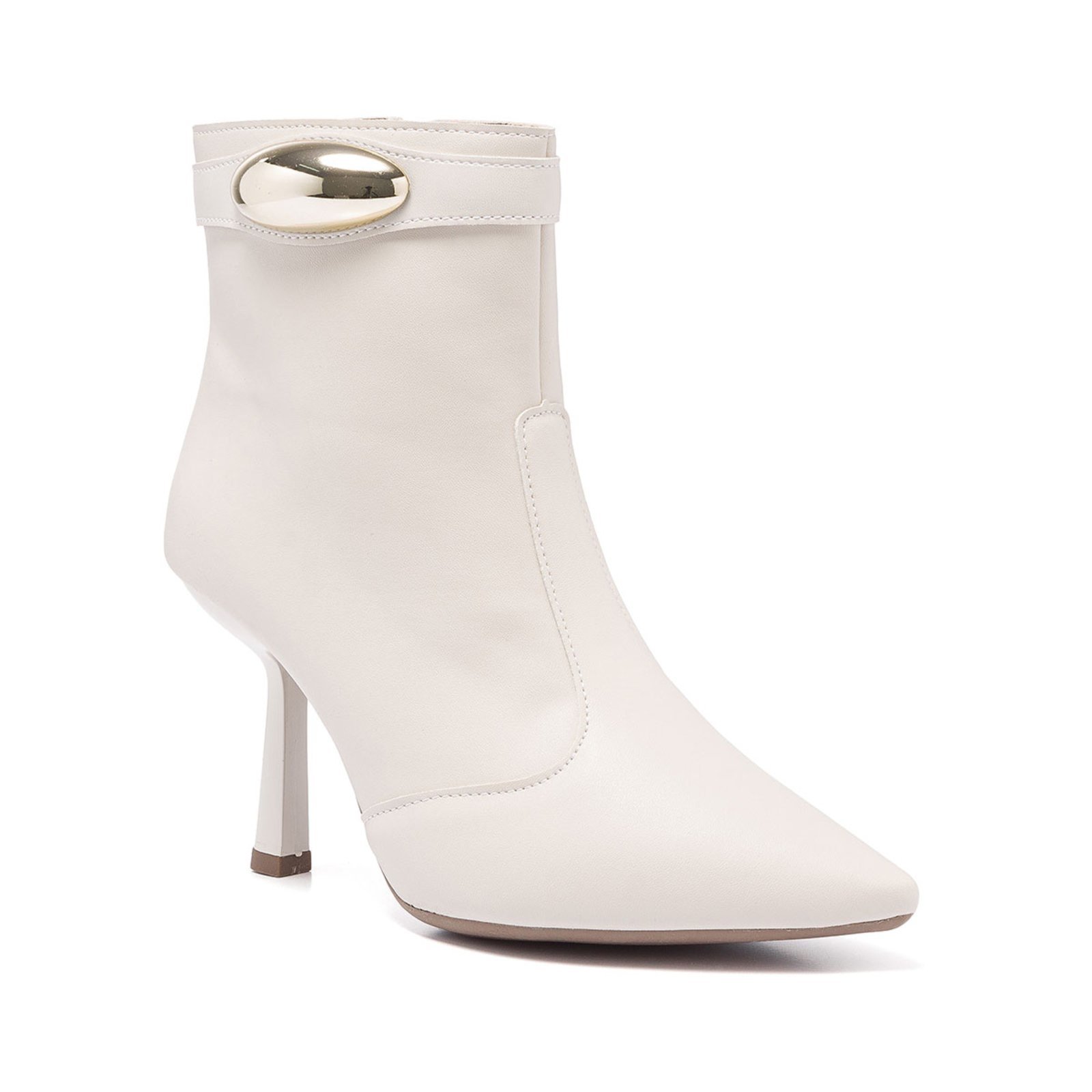 Bota Feminina Cano Curto Bico Fino Salto Alto Lesma Elegante Off White