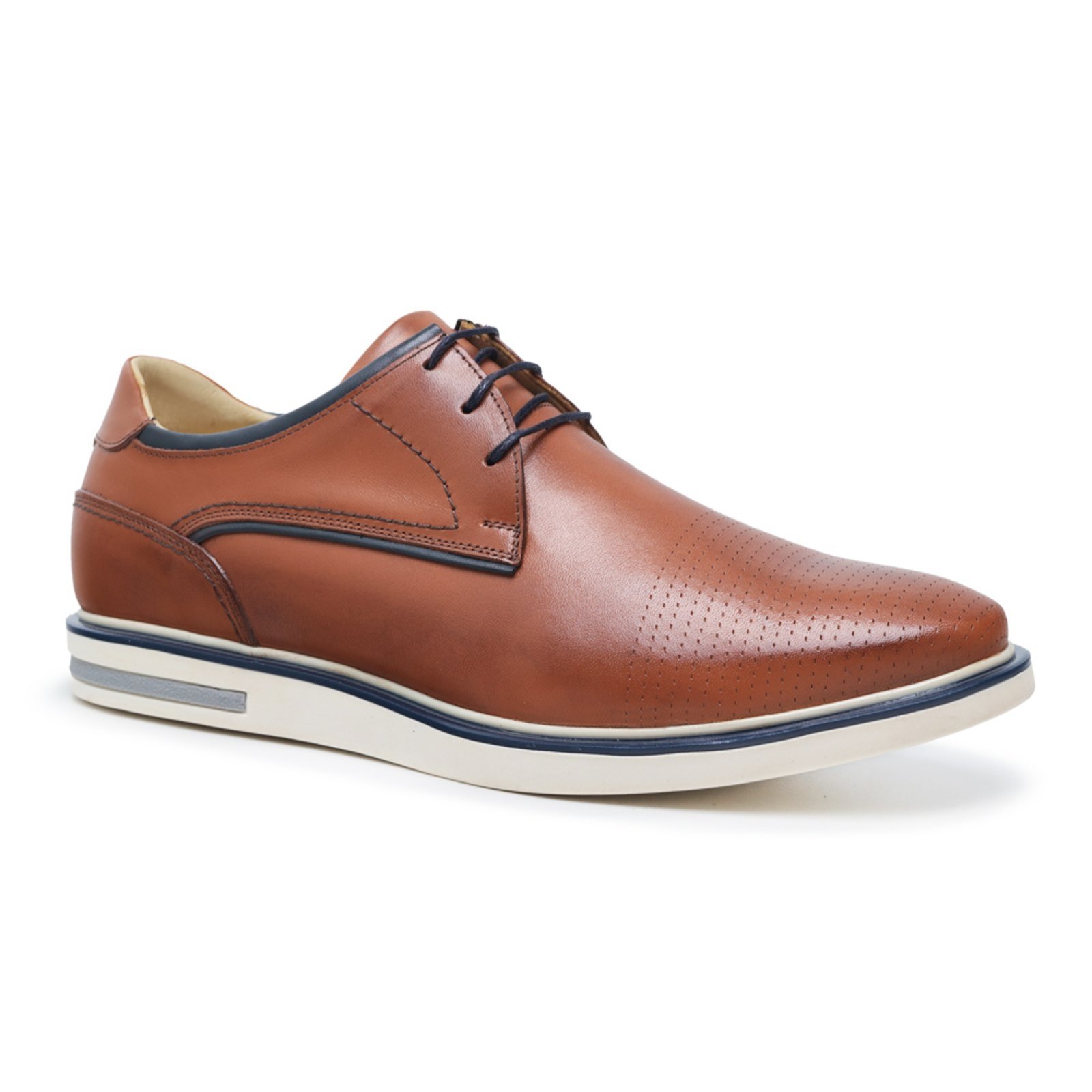 Sapato Casual Malbork Masculino Derby Couro Caramelo e Azul 1112C