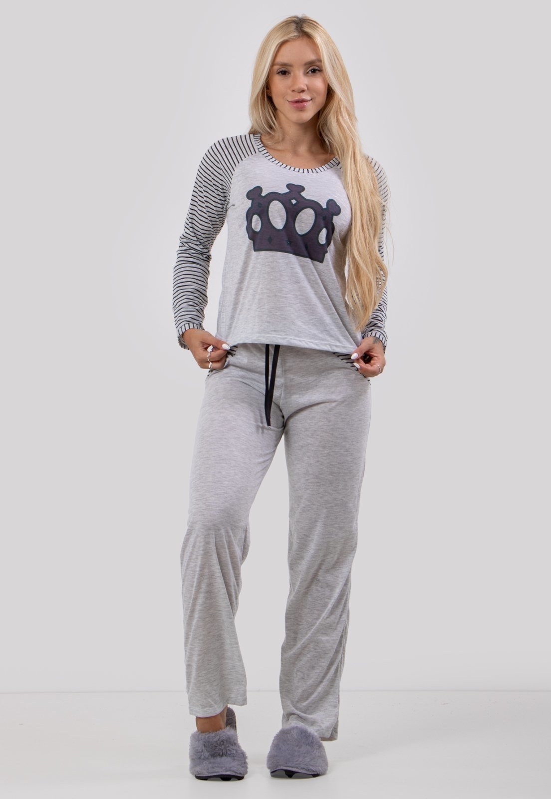 Pijama Diluxo Longo Mescla e Preto