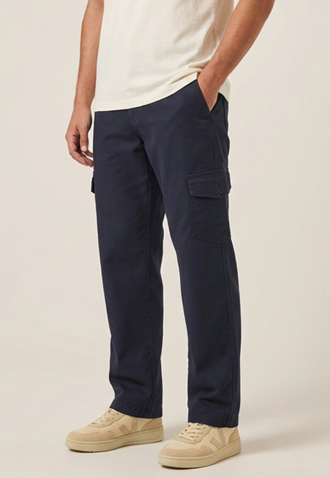 Calça Cargo Masculina Sarja 100% Algodão 6 Bolsos Casual Azul