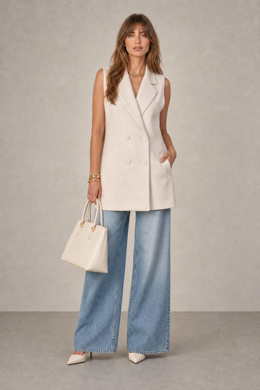 Colete com bolsos Bege